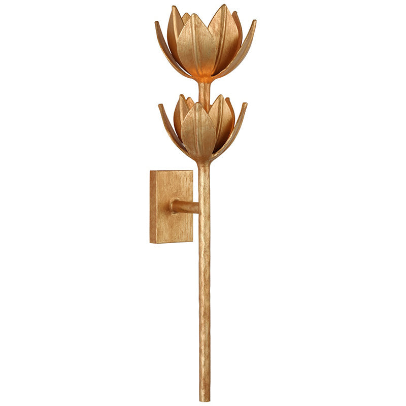 Floral Wall Sconce with Plaster Finish – Brass Accent Decorative Wall Light