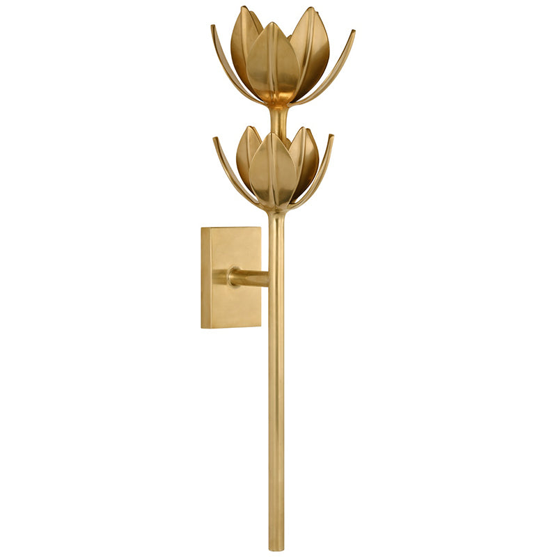 Floral Wall Sconce with Plaster Finish – Brass Accent Decorative Wall Light