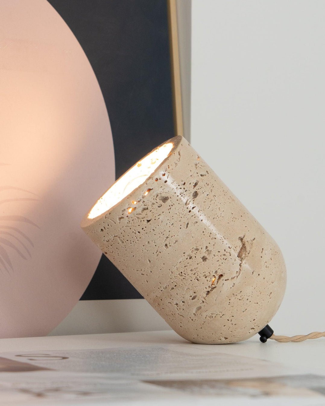 Modern Indoor Desk Lamp – Yellow Travertine Base & Shade