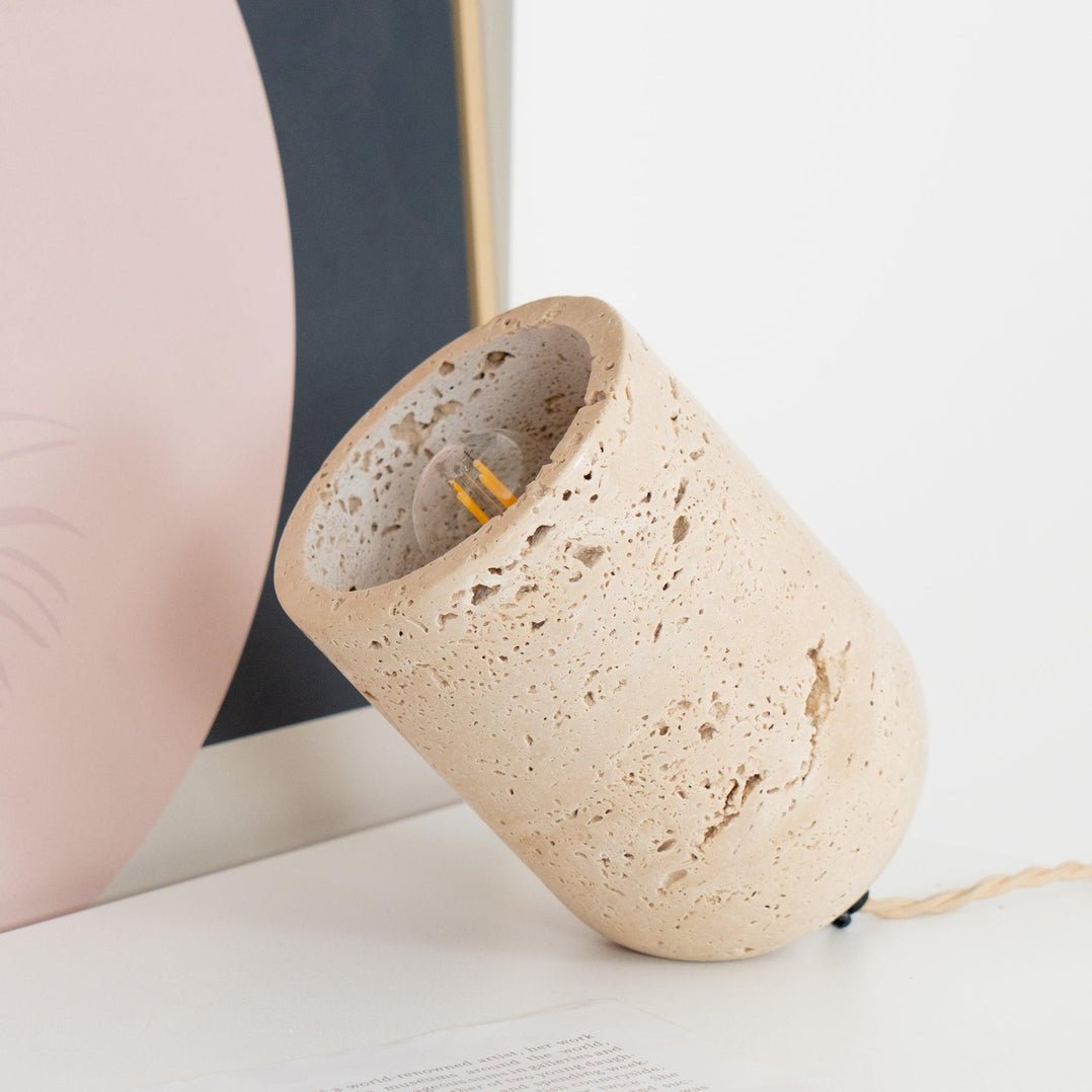 Modern Indoor Desk Lamp – Yellow Travertine Base & Shade
