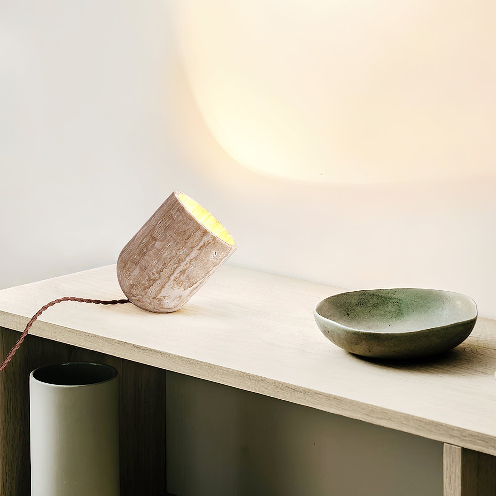 Modern Indoor Desk Lamp – Yellow Travertine Base & Shade