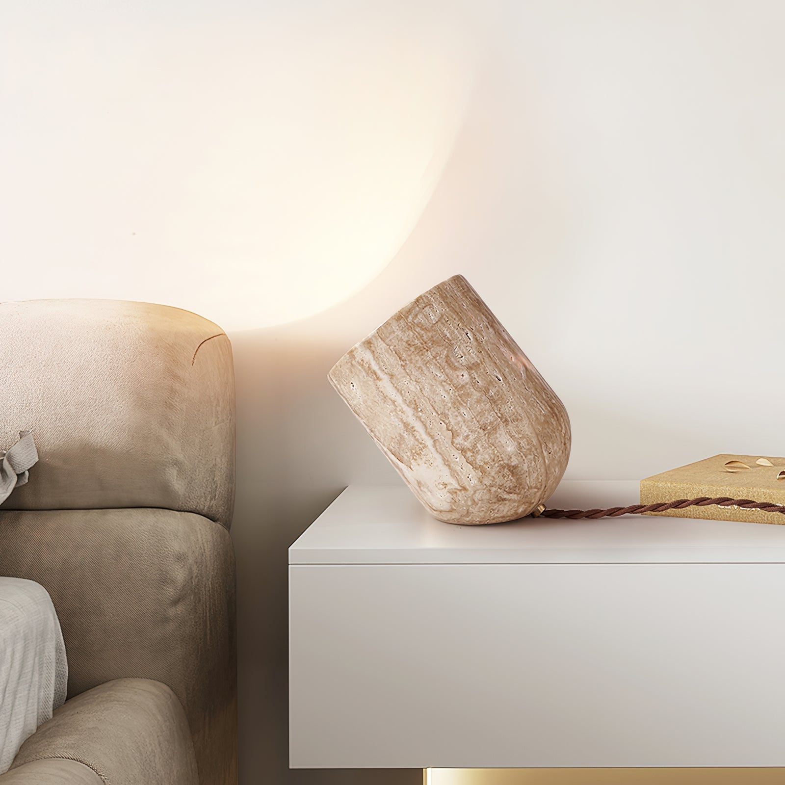 Modern Indoor Desk Lamp – Yellow Travertine Base & Shade