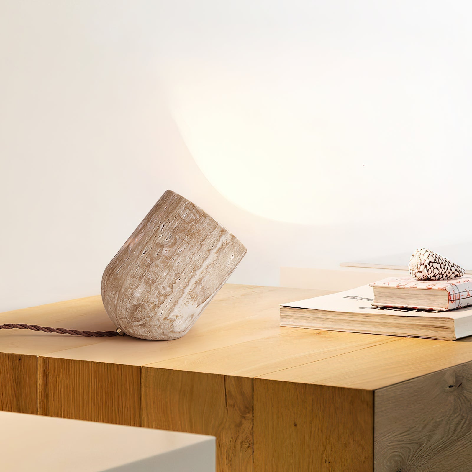 Modern Indoor Desk Lamp – Yellow Travertine Base & Shade