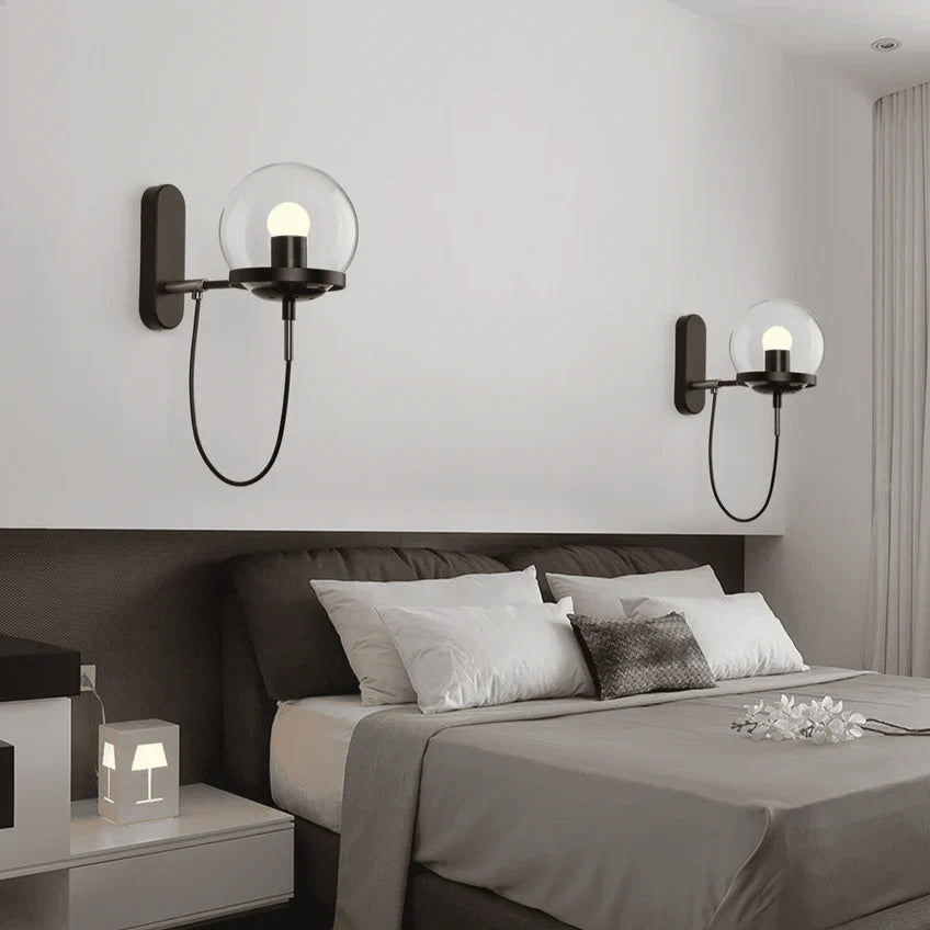 Clear Glass Ball Wall Lamp | Modern Minimalist Gold & Black Indoor Sconce