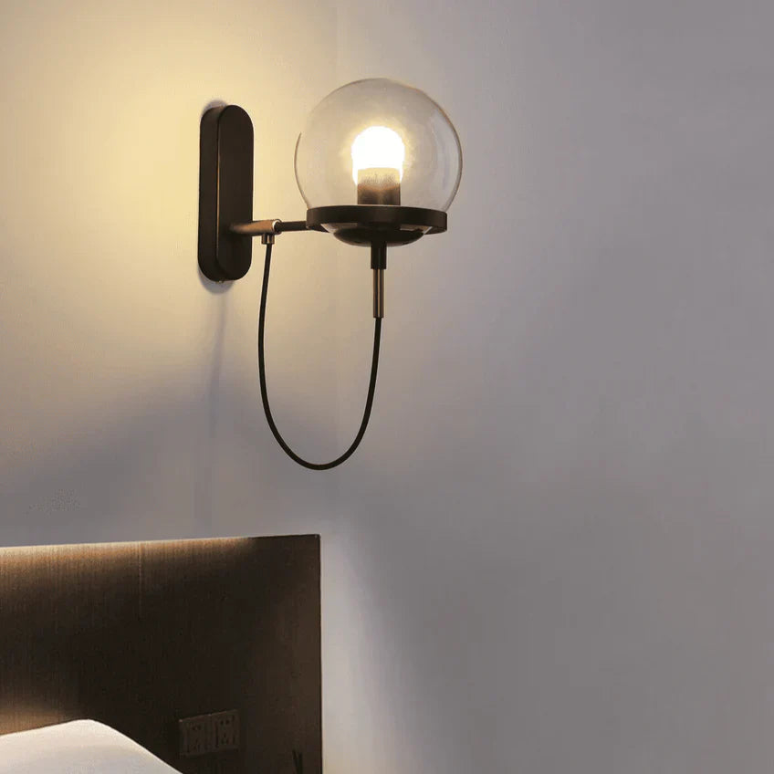 Clear Glass Ball Wall Lamp | Modern Minimalist Gold & Black Indoor Sconce