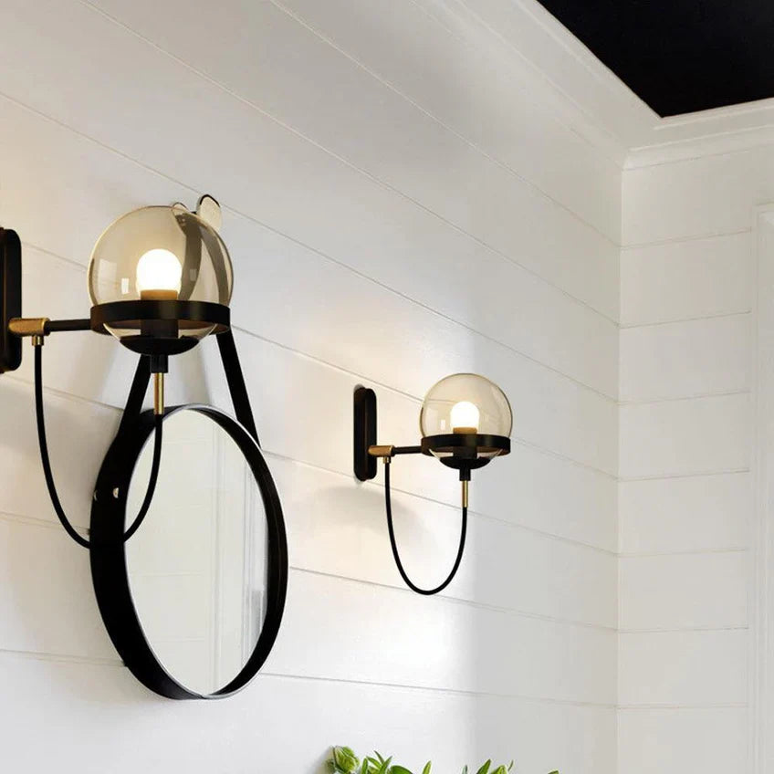 Clear Glass Ball Wall Lamp | Modern Minimalist Gold & Black Indoor Sconce