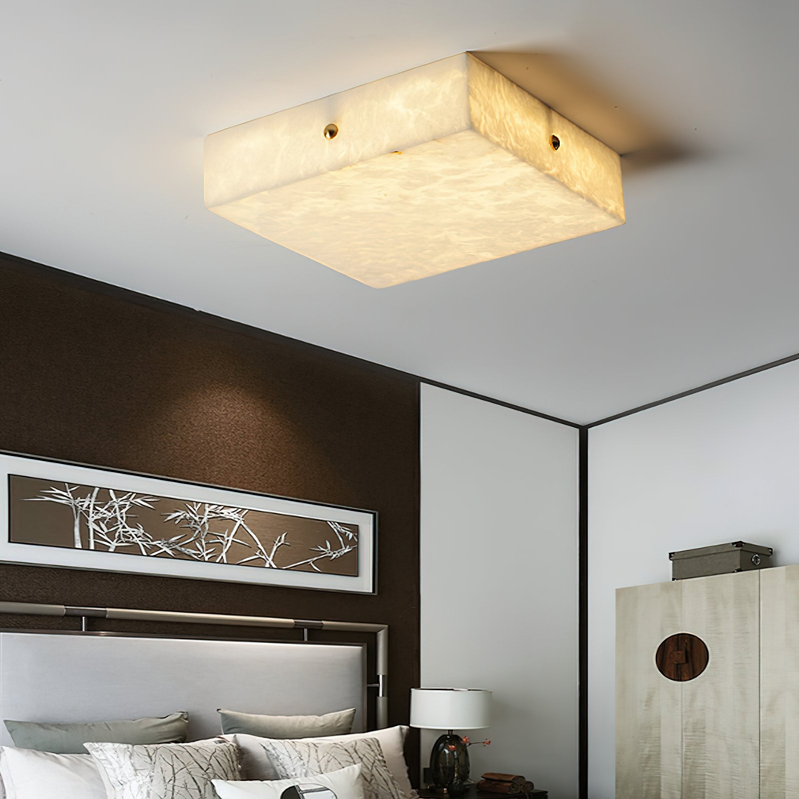 White Alabaster Ceiling Light – Snowflake Design with Integrated LED