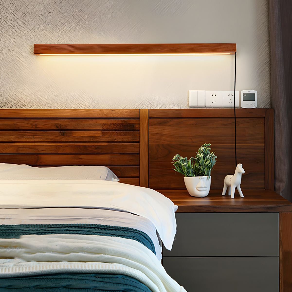 Linear Wood LED Wall Sconce - Walnut & Pine Finish Indoor Lamp