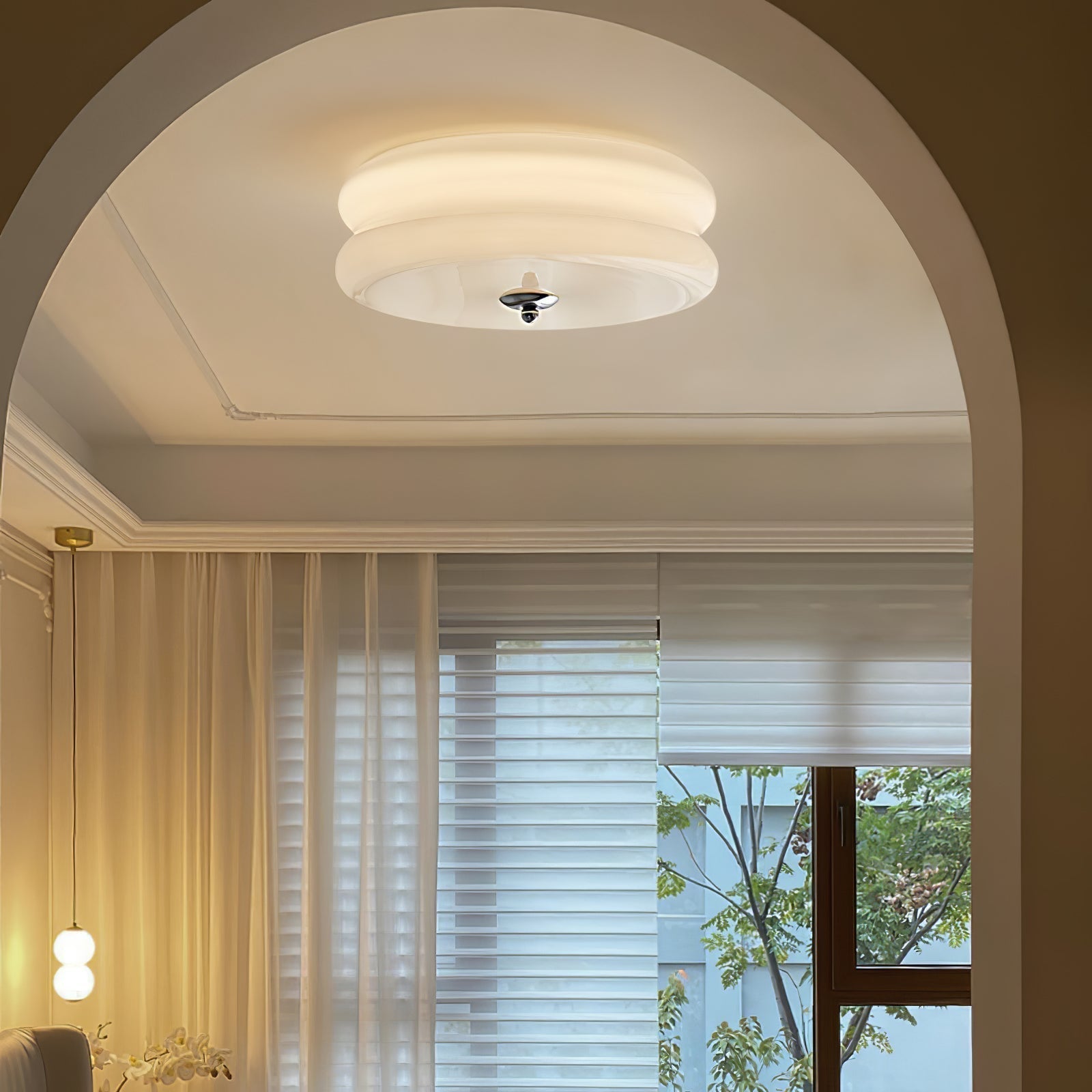 Brass & Cream Glass Semi Flush Ceiling Lamp | Retro Lighting