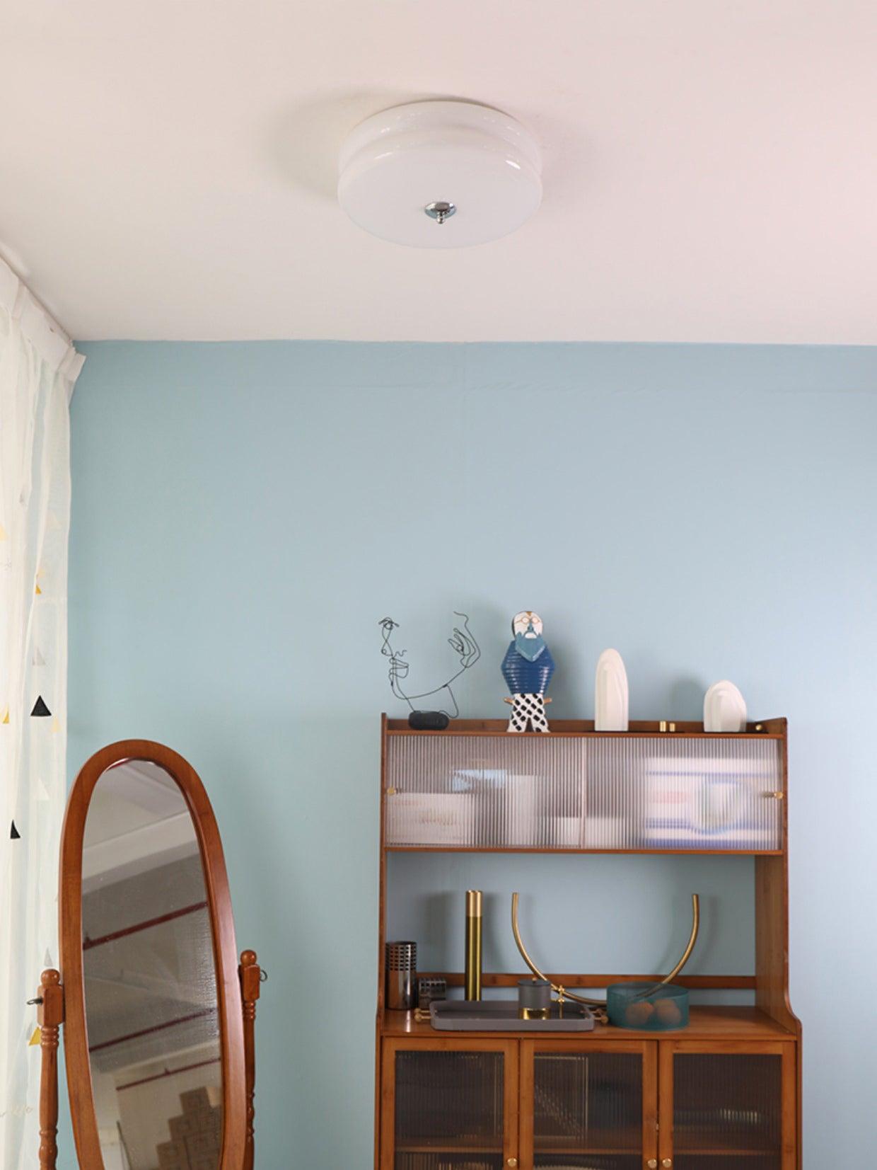 Brass & Cream Glass Semi Flush Ceiling Lamp | Retro Lighting
