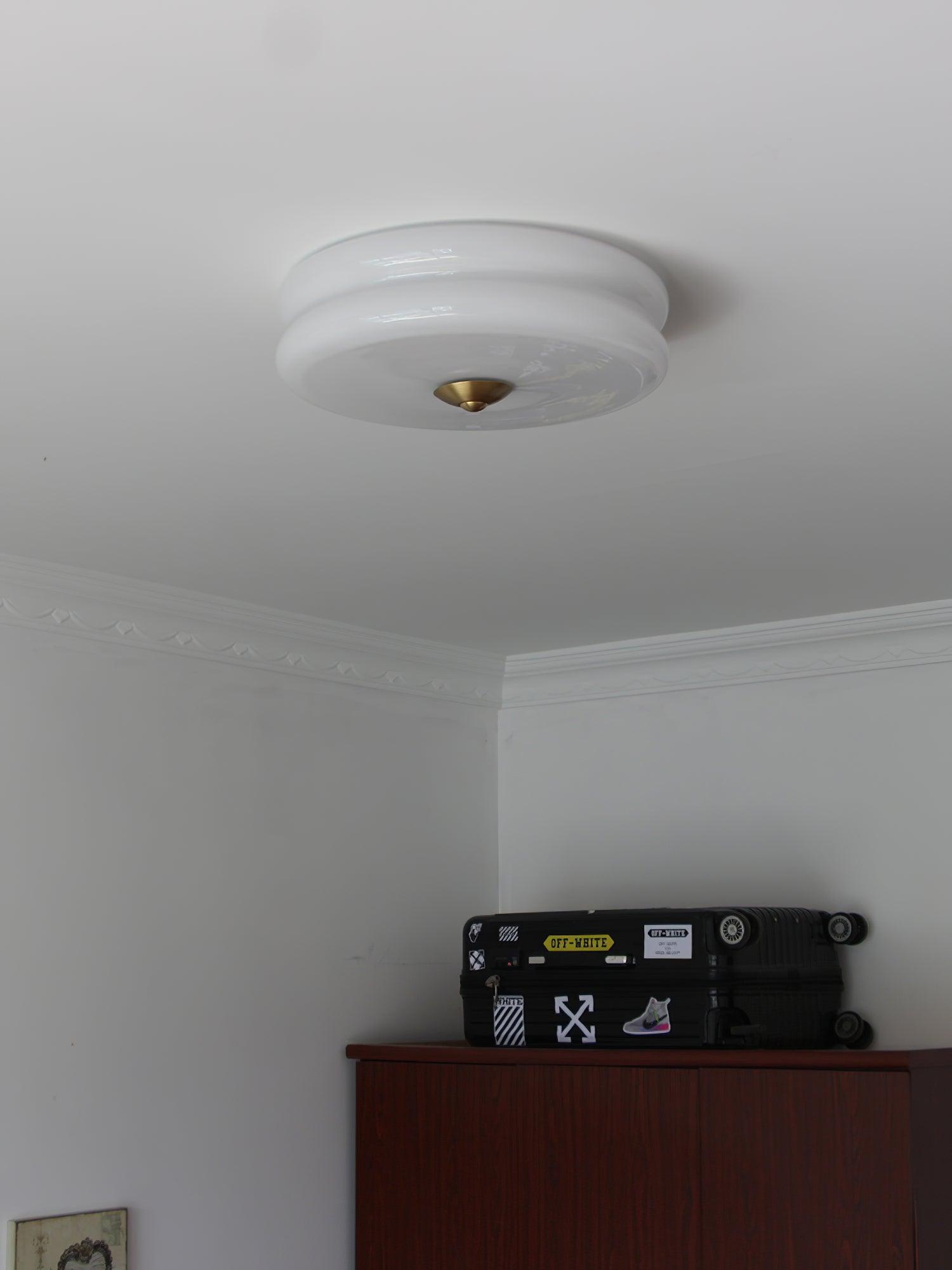Brass & Cream Glass Semi Flush Ceiling Lamp | Retro Lighting