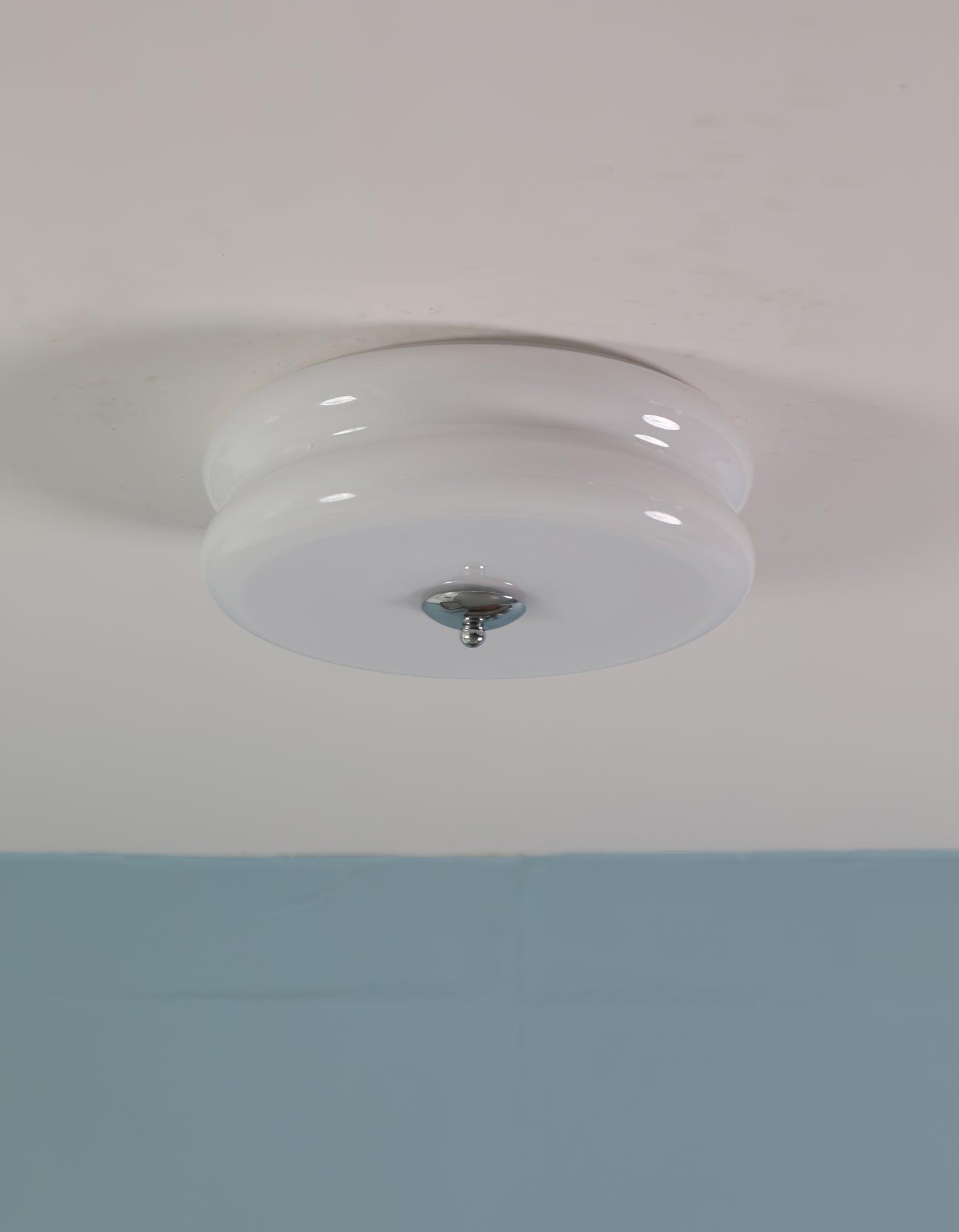 Brass & Cream Glass Semi Flush Ceiling Lamp | Retro Lighting