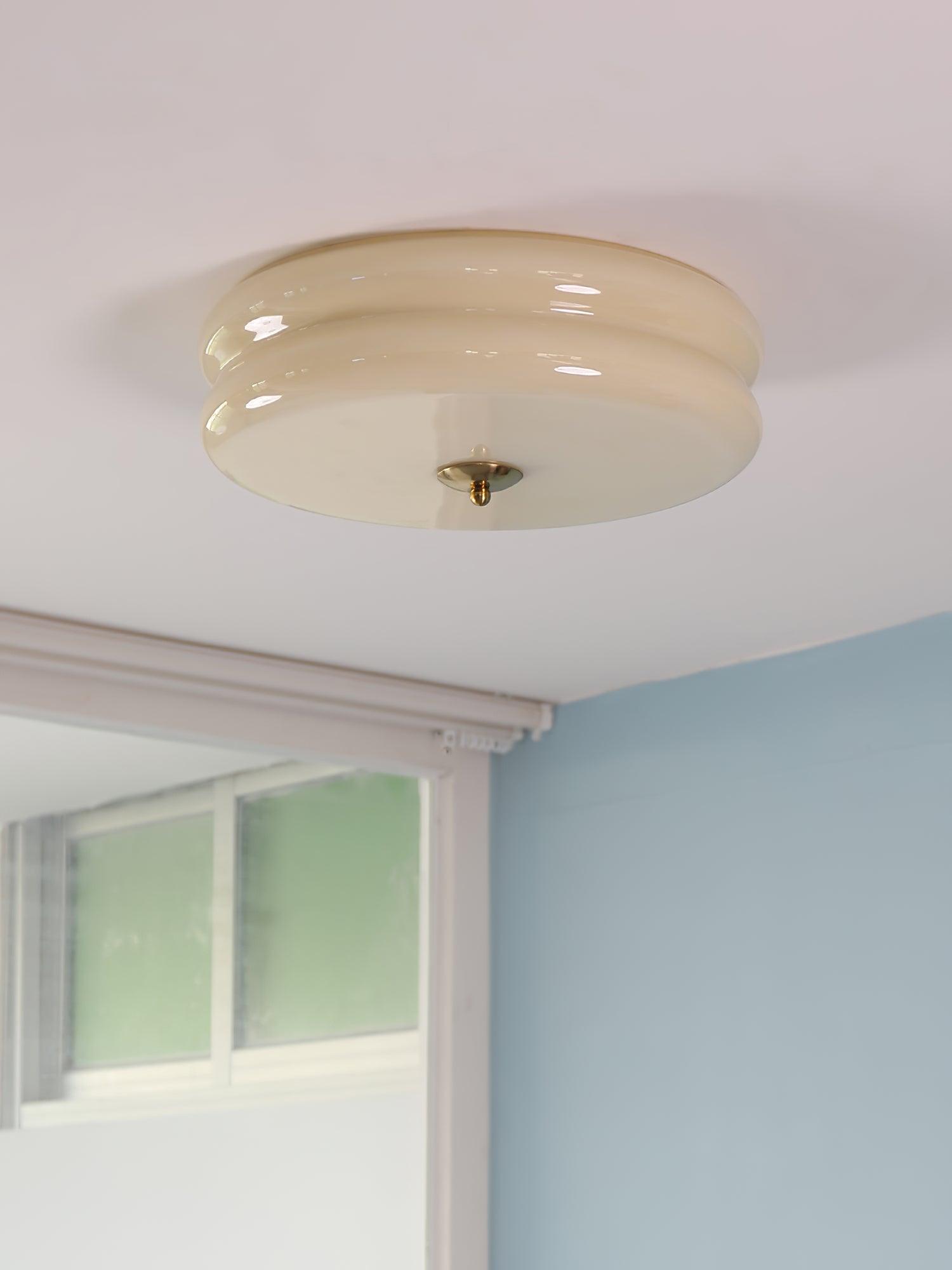 Brass & Cream Glass Semi Flush Ceiling Lamp | Retro Lighting