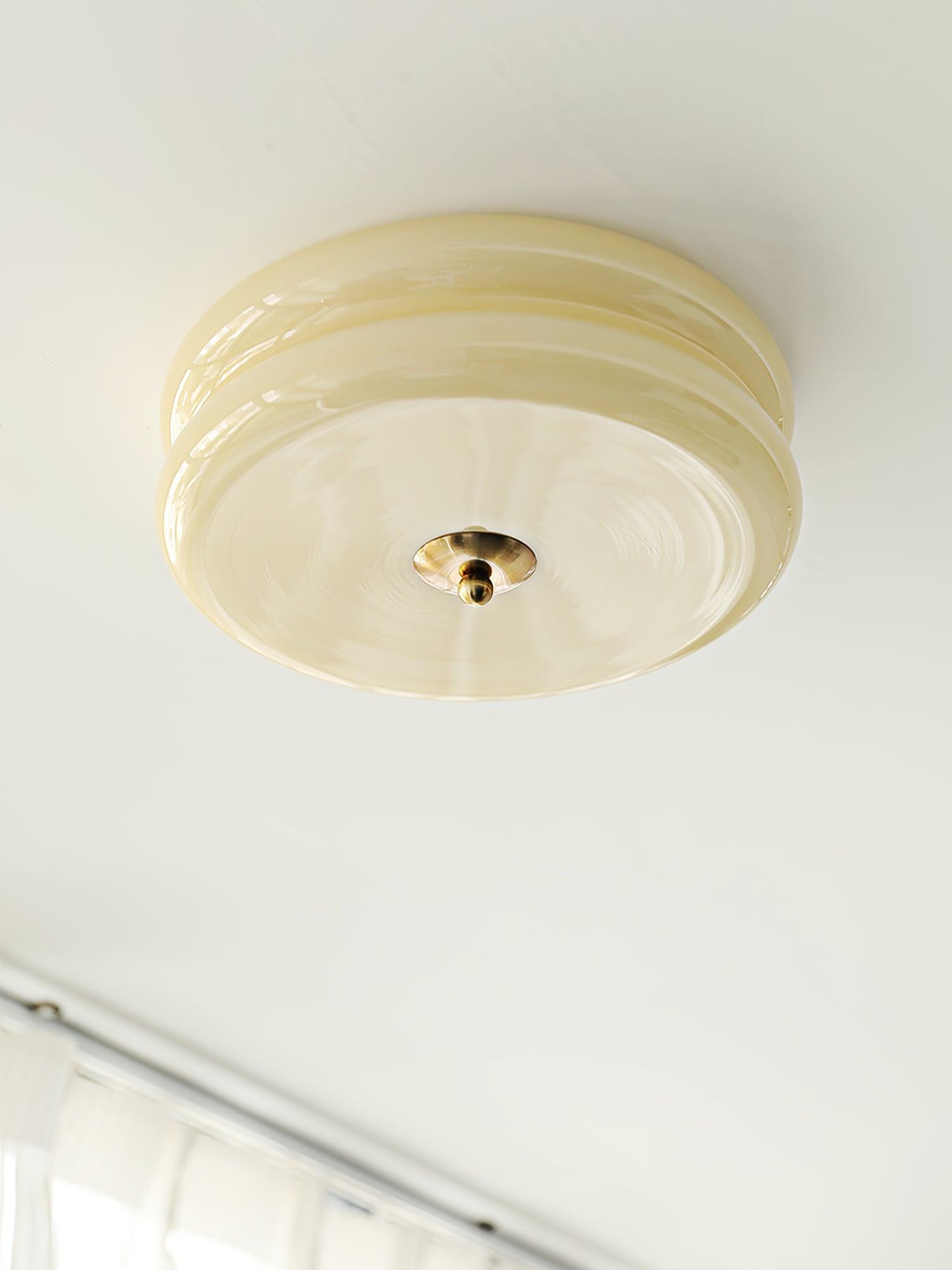 Brass & Cream Glass Semi Flush Ceiling Lamp | Retro Lighting
