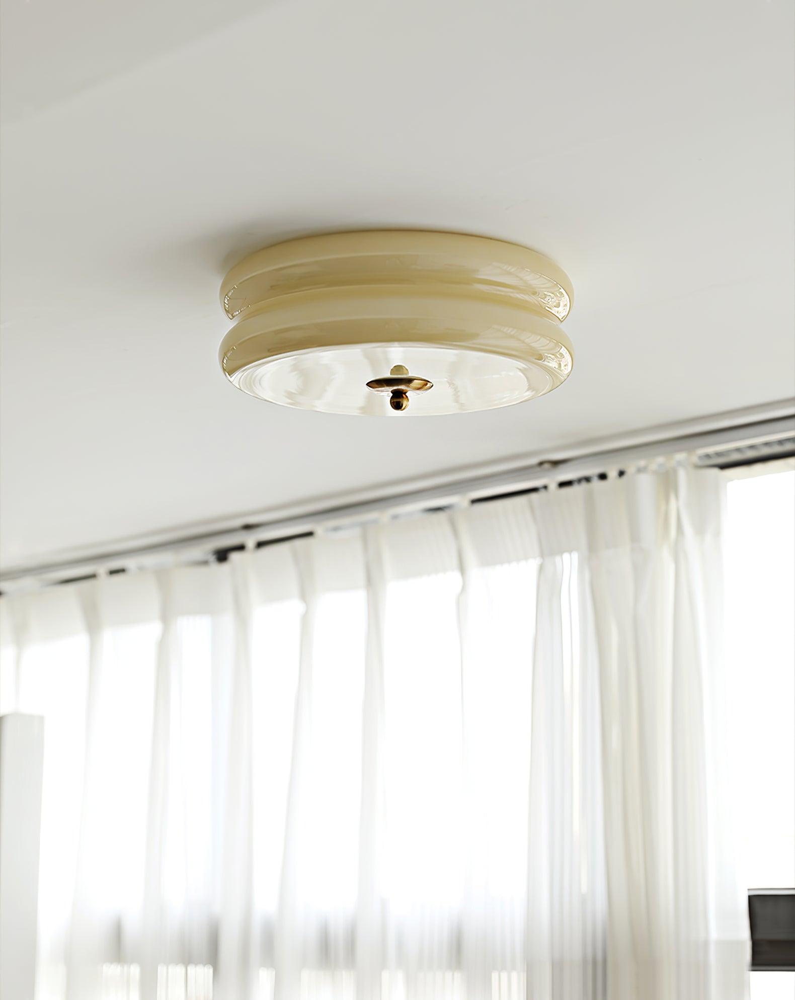 Brass & Cream Glass Semi Flush Ceiling Lamp | Retro Lighting