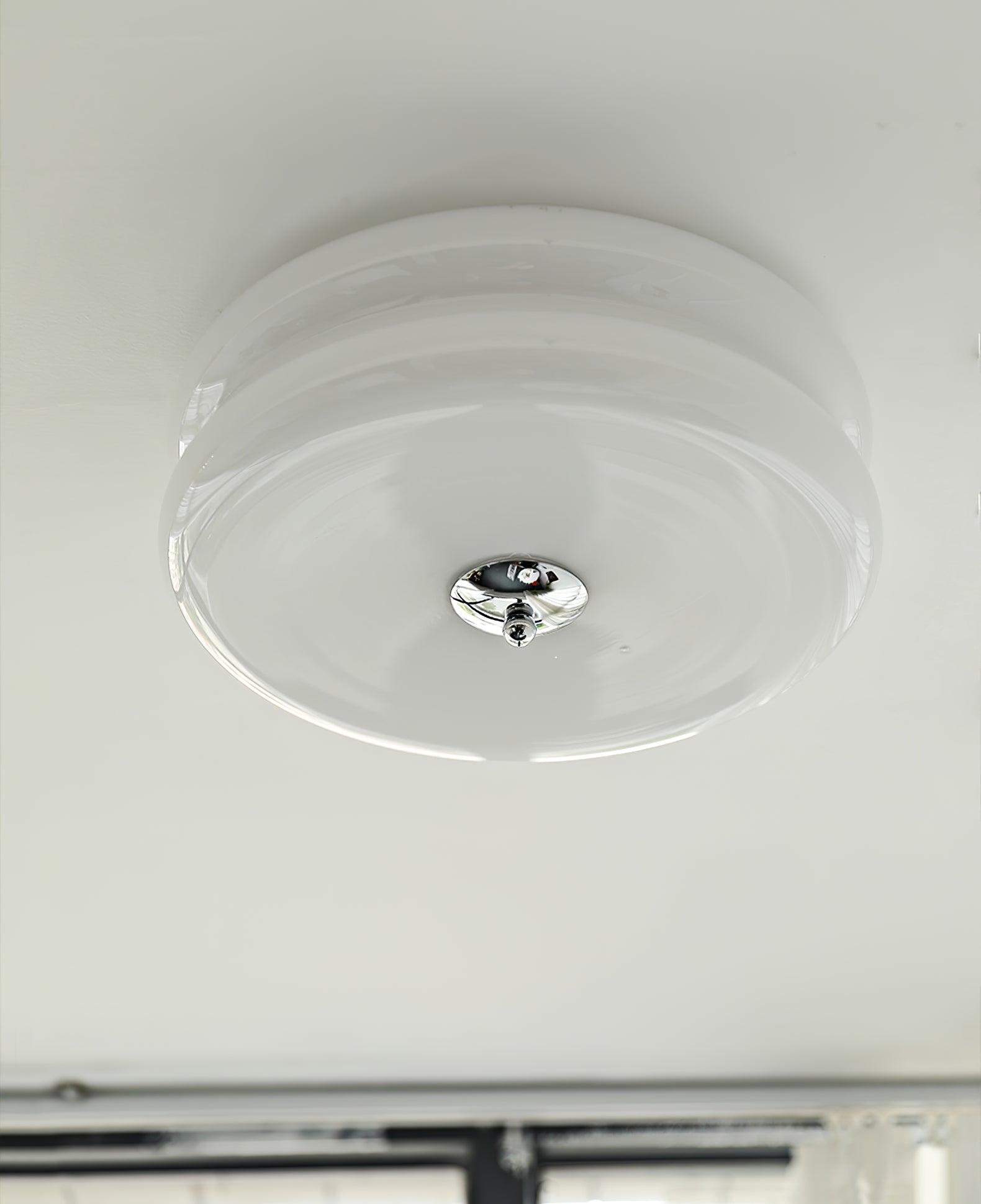 Brass & Cream Glass Semi Flush Ceiling Lamp | Retro Lighting