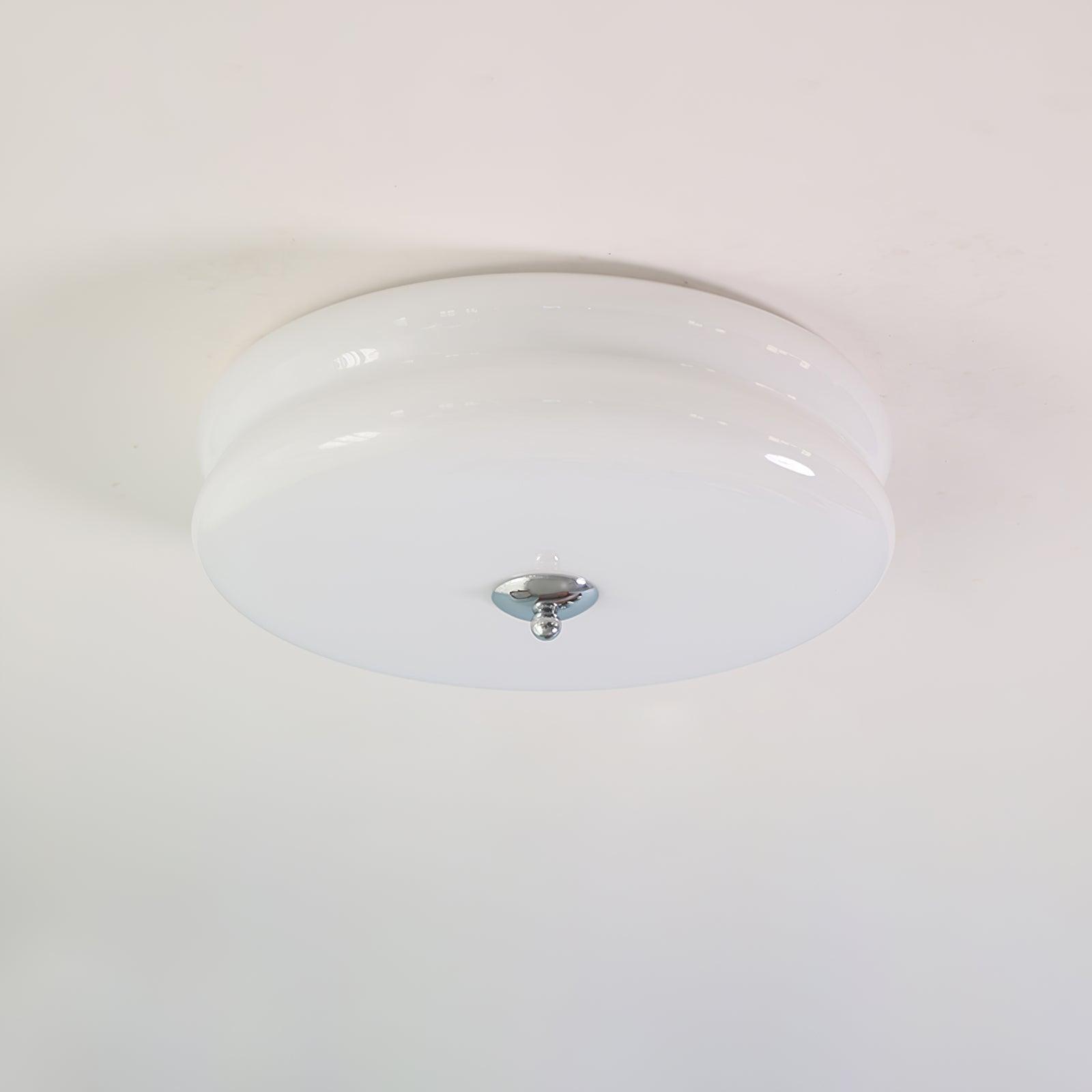 Brass & Cream Glass Semi Flush Ceiling Lamp | Retro Lighting