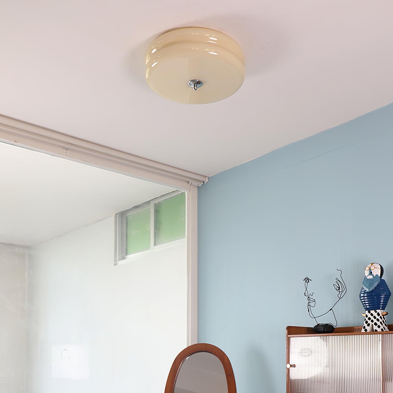 Brass & Cream Glass Semi Flush Ceiling Lamp | Retro Lighting