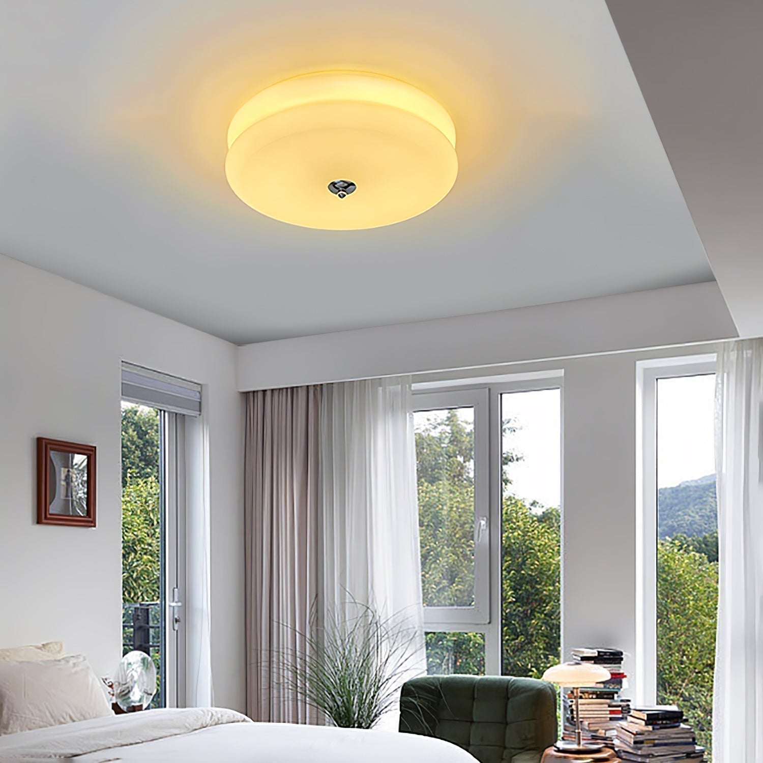 Brass & Cream Glass Semi Flush Ceiling Lamp | Retro Lighting