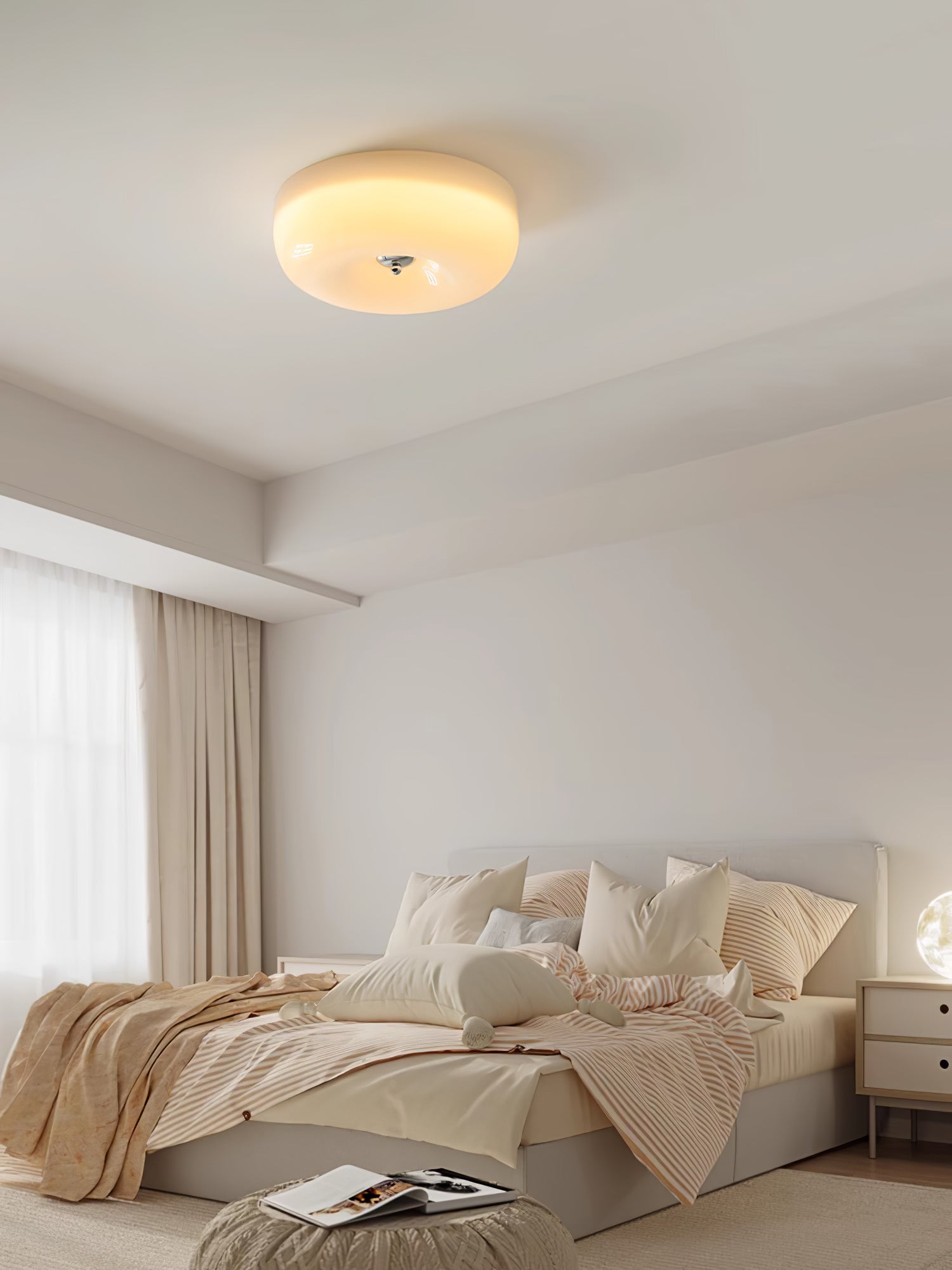 Brass & Cream Glass Semi Flush Ceiling Lamp | Retro Lighting