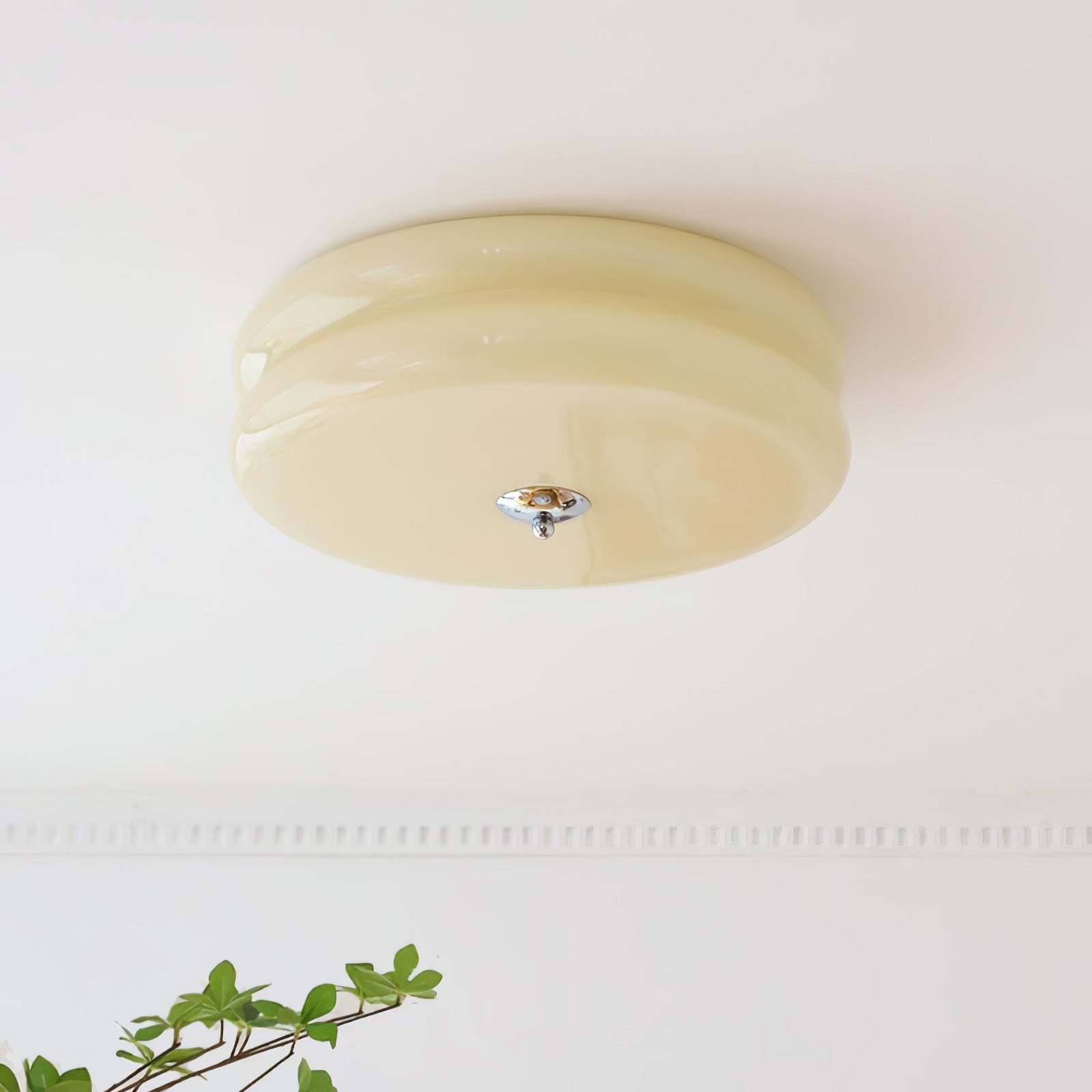 Brass & Cream Glass Semi Flush Ceiling Lamp | Retro Lighting