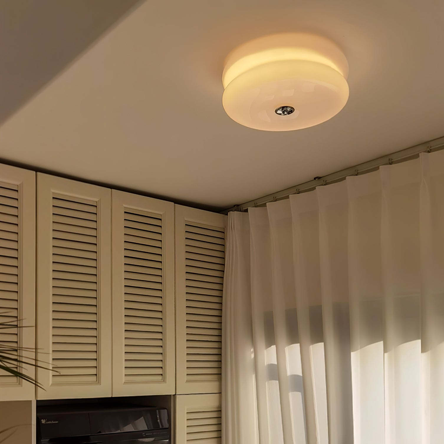 Brass & Cream Glass Semi Flush Ceiling Lamp | Retro Lighting