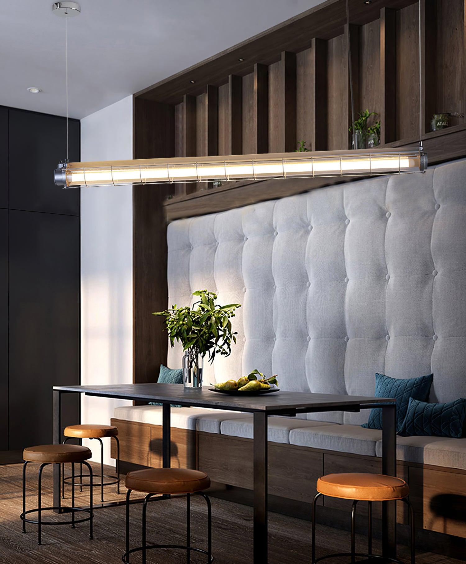 Modern Linear LED Ceiling Light – Polished Metal & Glass Finish