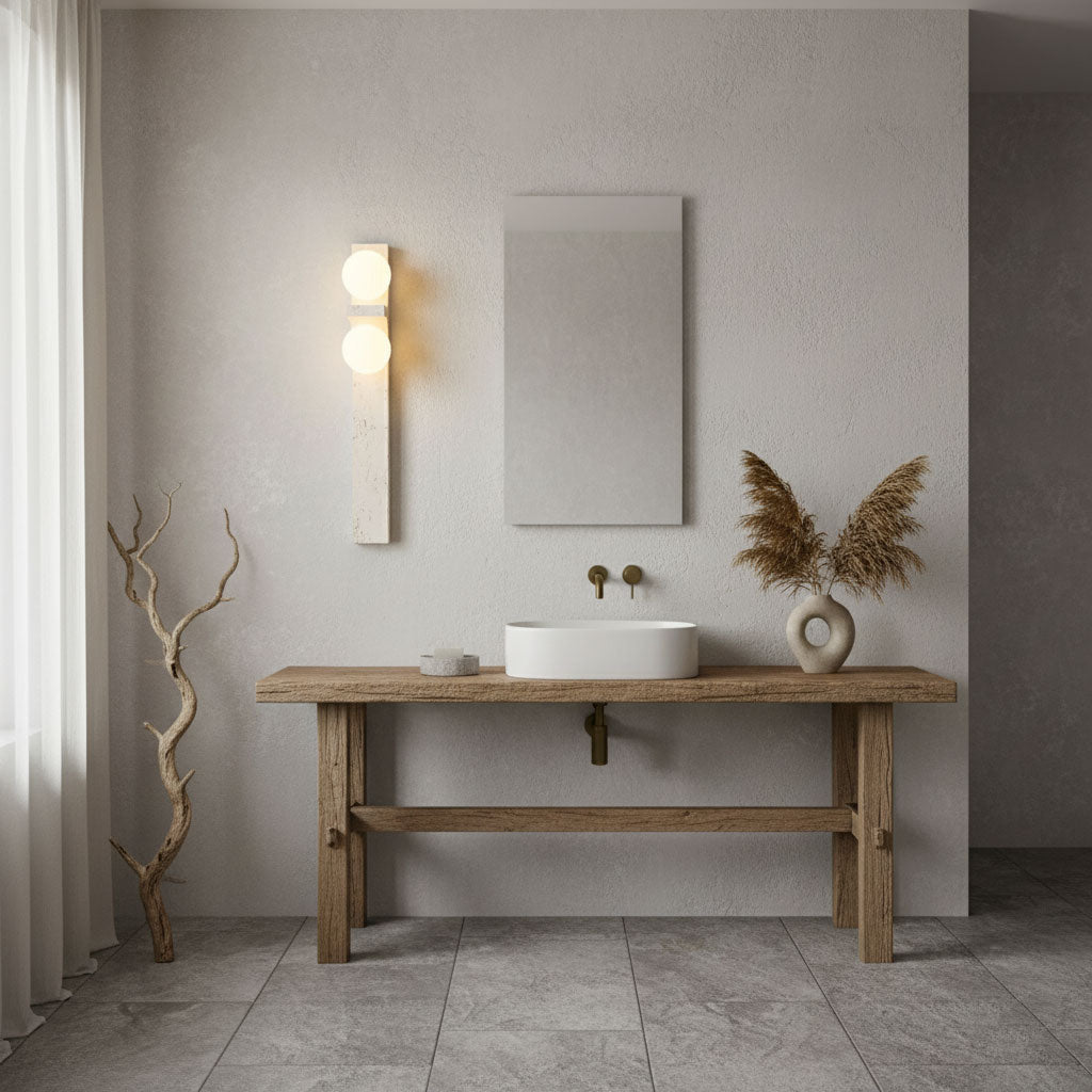 Asymmetrical Travertine Wall Sconce – Yellow Stone LED Indoor Lamp