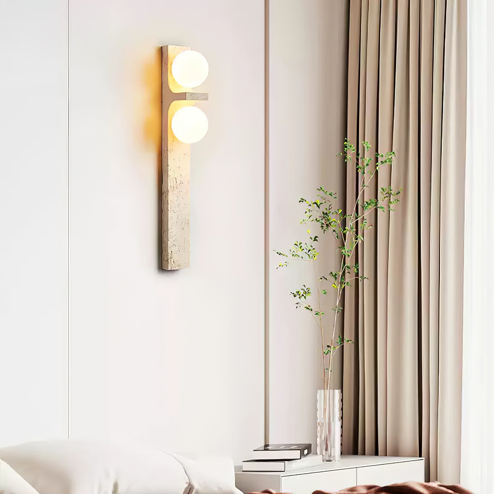 Asymmetrical Travertine Wall Sconce – Yellow Stone LED Indoor Lamp