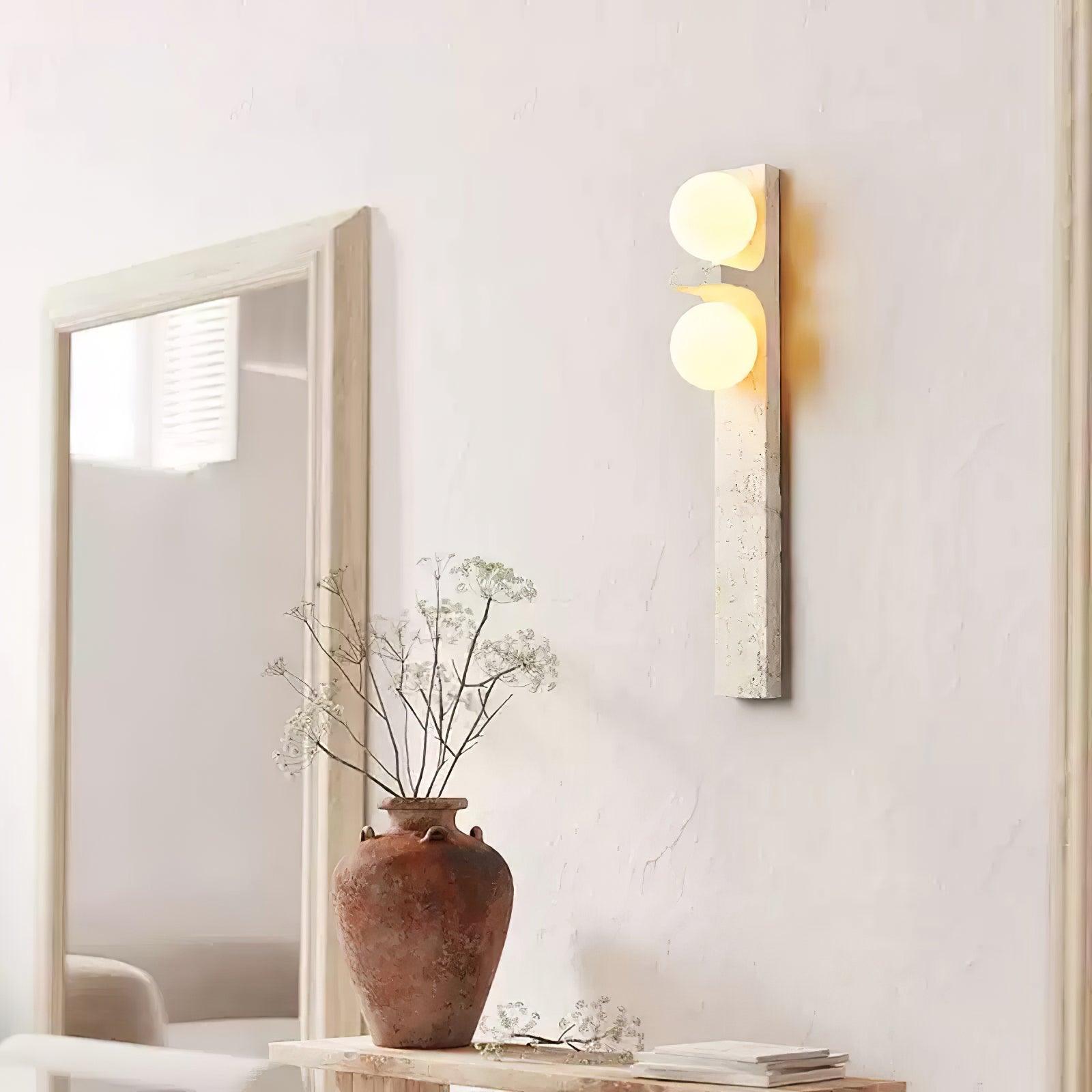 Asymmetrical Travertine Wall Sconce – Yellow Stone LED Indoor Lamp