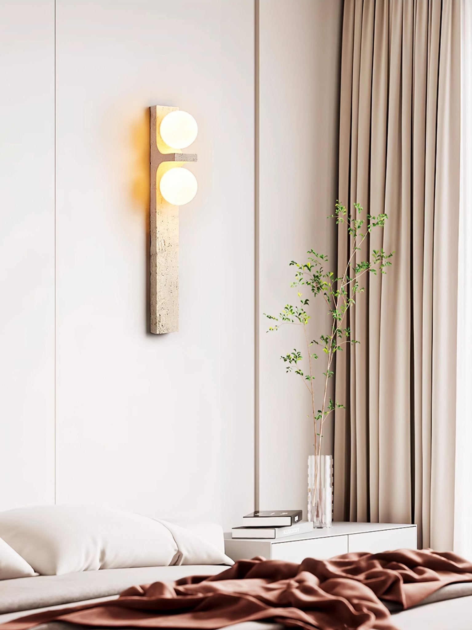 Asymmetrical Travertine Wall Sconce – Yellow Stone LED Indoor Lamp