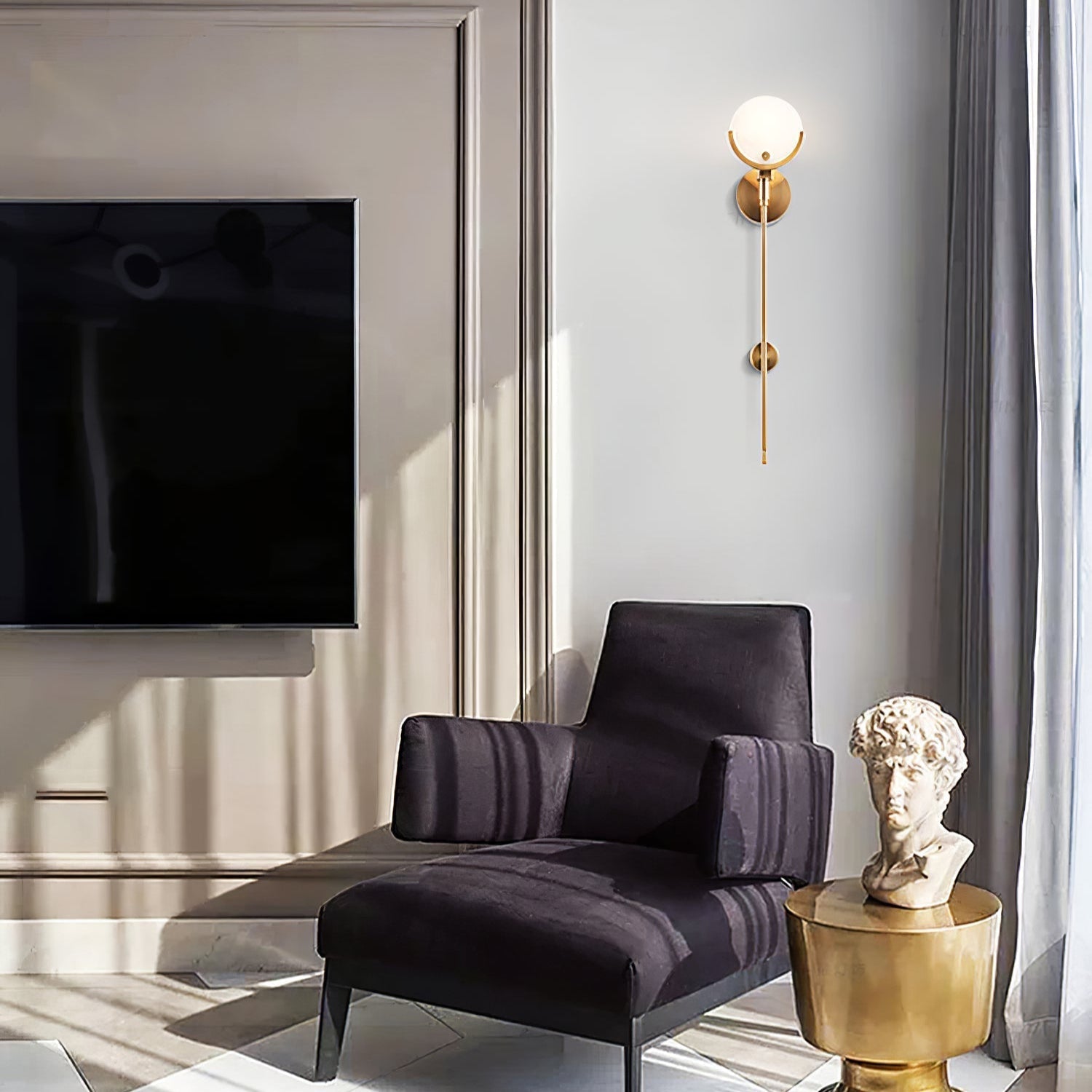 Modern Brass Wall Sconce – Alabaster Shade Accent Lamp