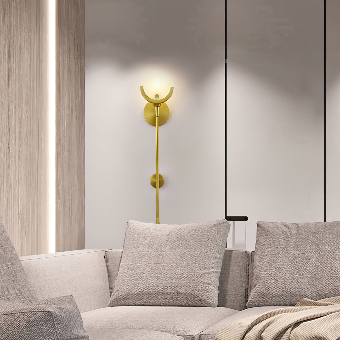 Modern Brass Wall Sconce – Alabaster Shade Accent Lamp