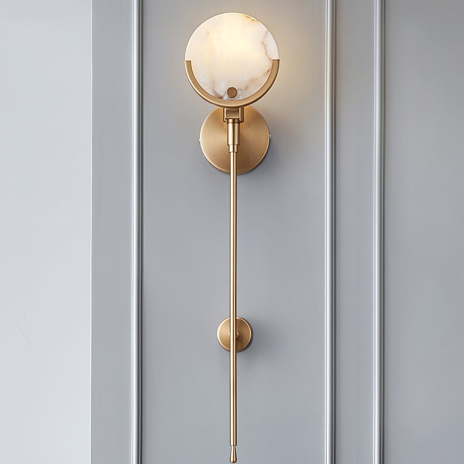 Modern Brass Wall Sconce – Alabaster Shade Accent Lamp