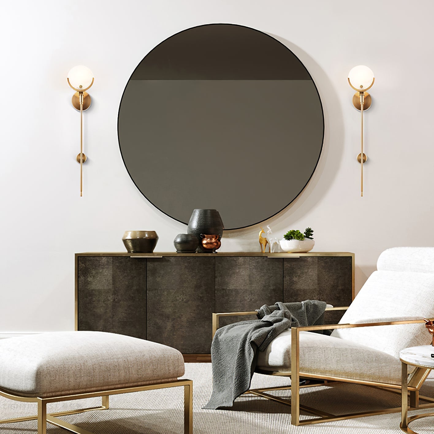 Modern Brass Wall Sconce – Alabaster Shade Accent Lamp