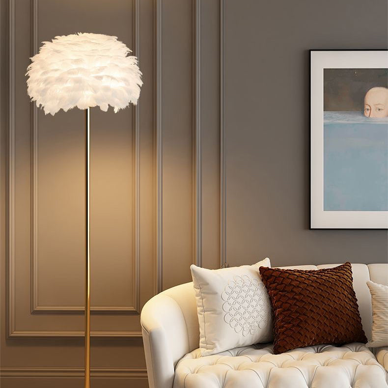Elegant Nordic Standing Lamp with Feather and Crystal Shade