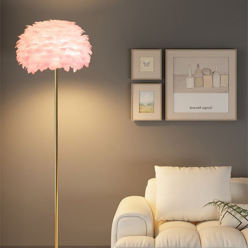 Elegant Nordic Standing Lamp with Feather and Crystal Shade
