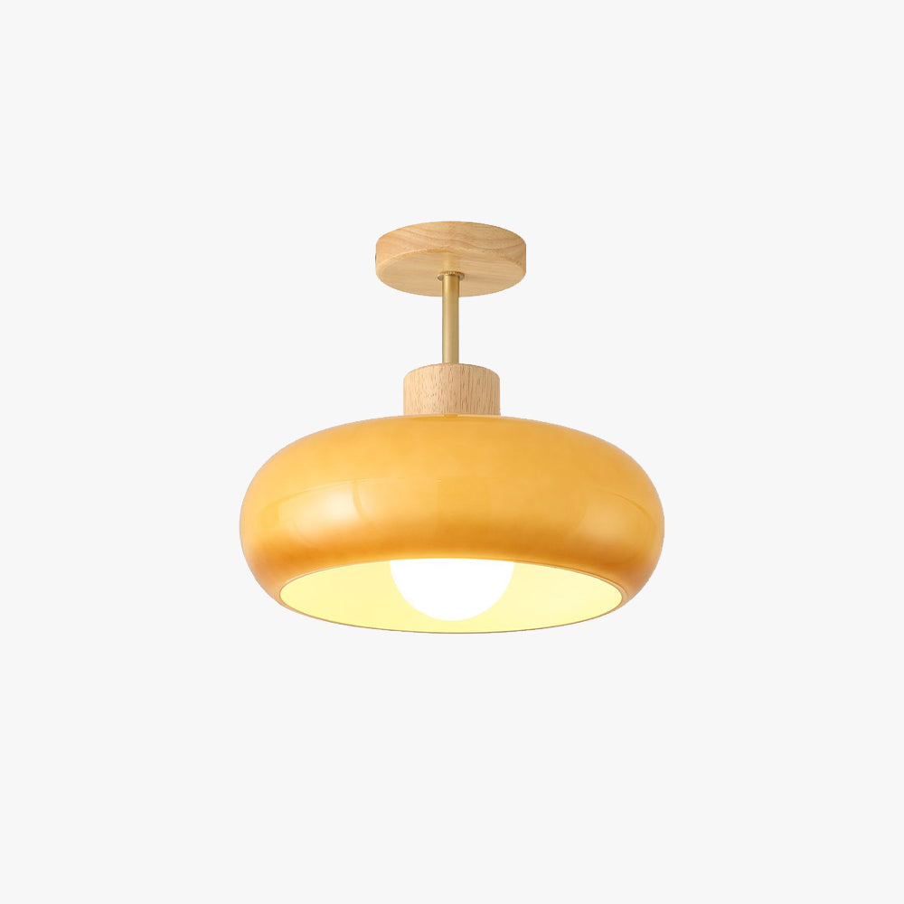 Modern Wood and Glass Flush Mount Ceiling Light