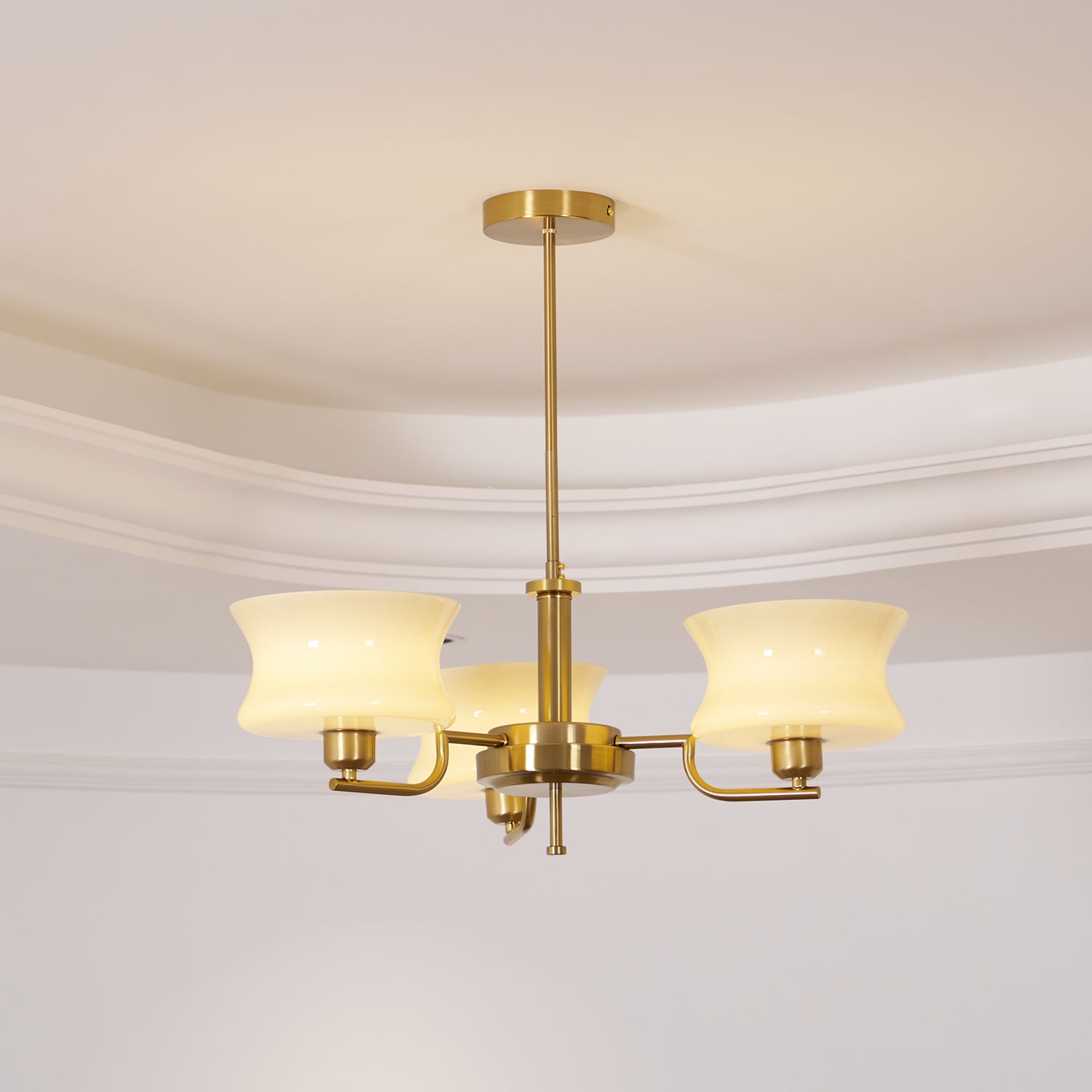 Modern Nordic Chandelier – Belue Glass and Brass Hanging Light Fixture