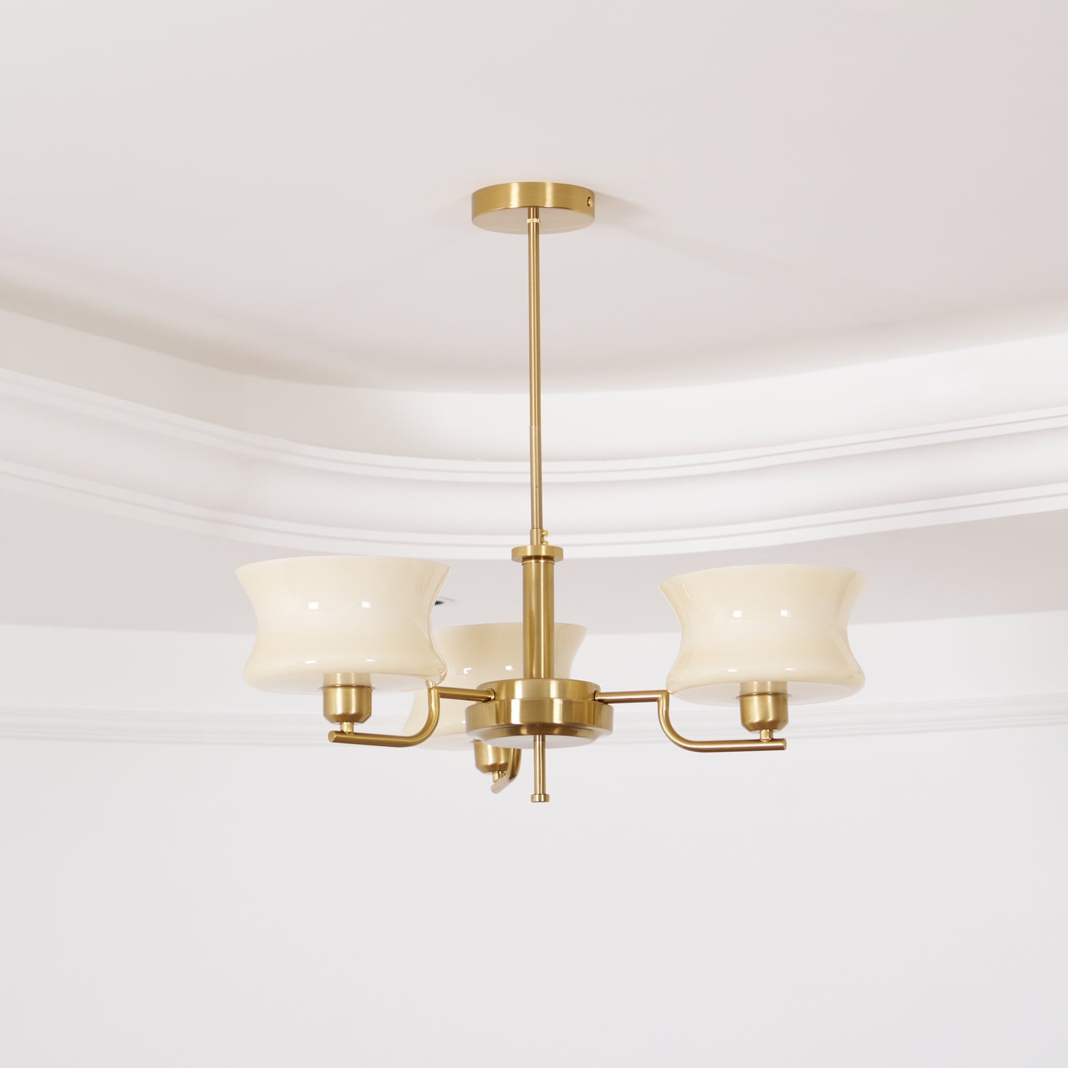 Modern Nordic Chandelier – Belue Glass and Brass Hanging Light Fixture