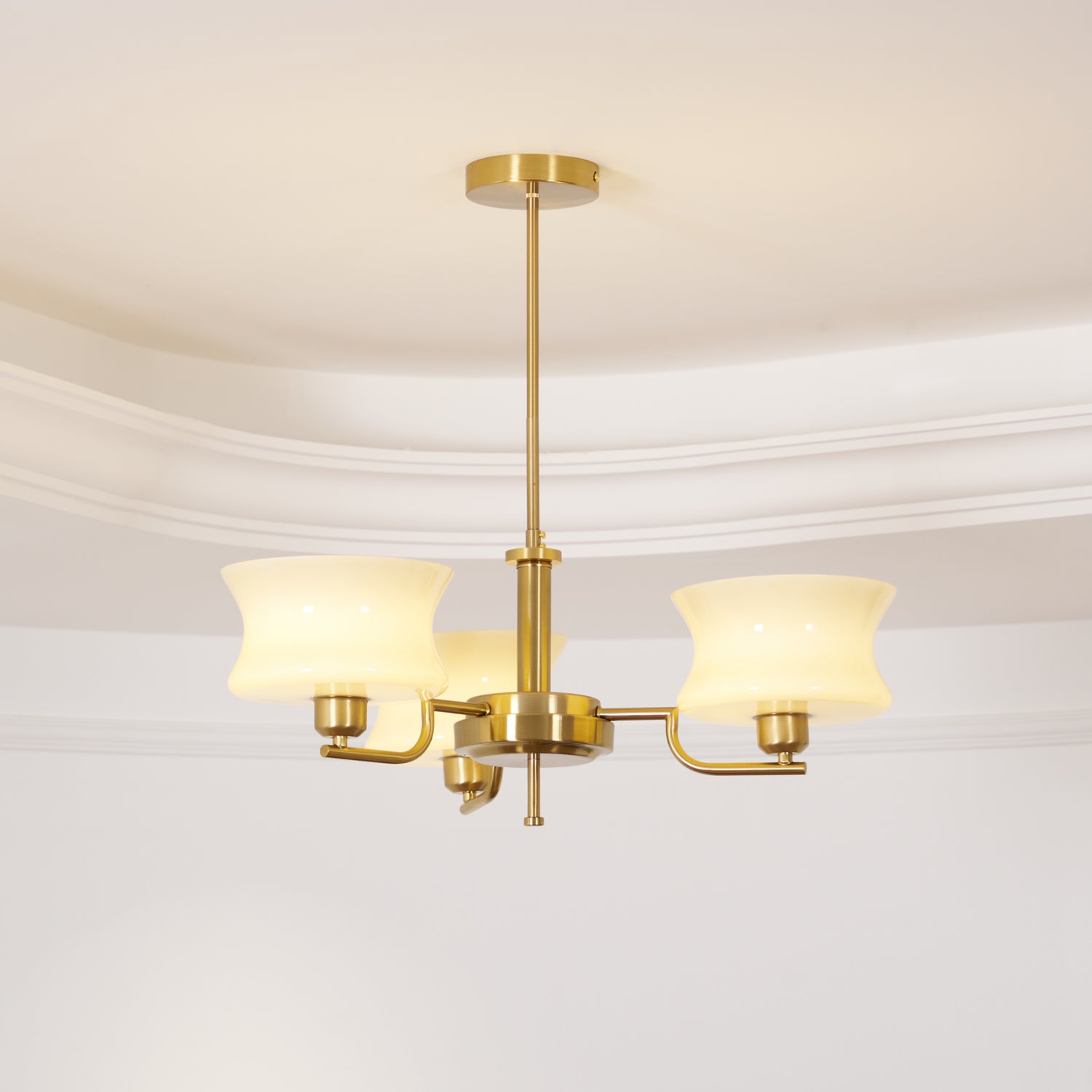 Modern Nordic Chandelier – Belue Glass and Brass Hanging Light Fixture
