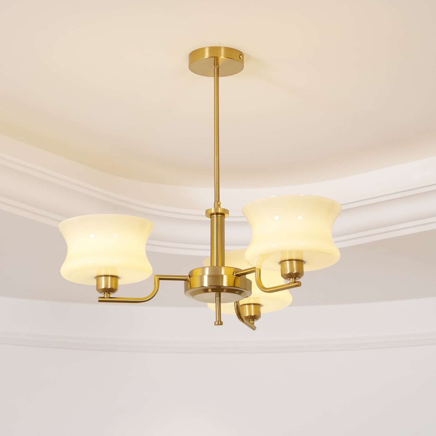 Modern Nordic Chandelier – Belue Glass and Brass Hanging Light Fixture
