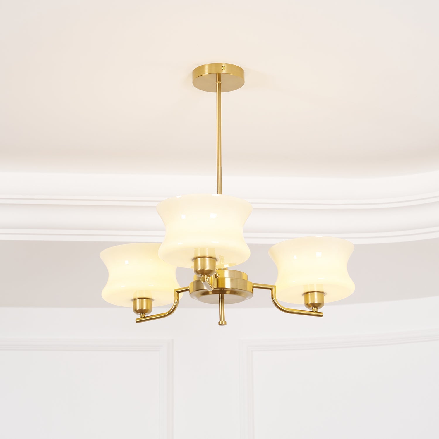 Modern Nordic Chandelier – Belue Glass and Brass Hanging Light Fixture