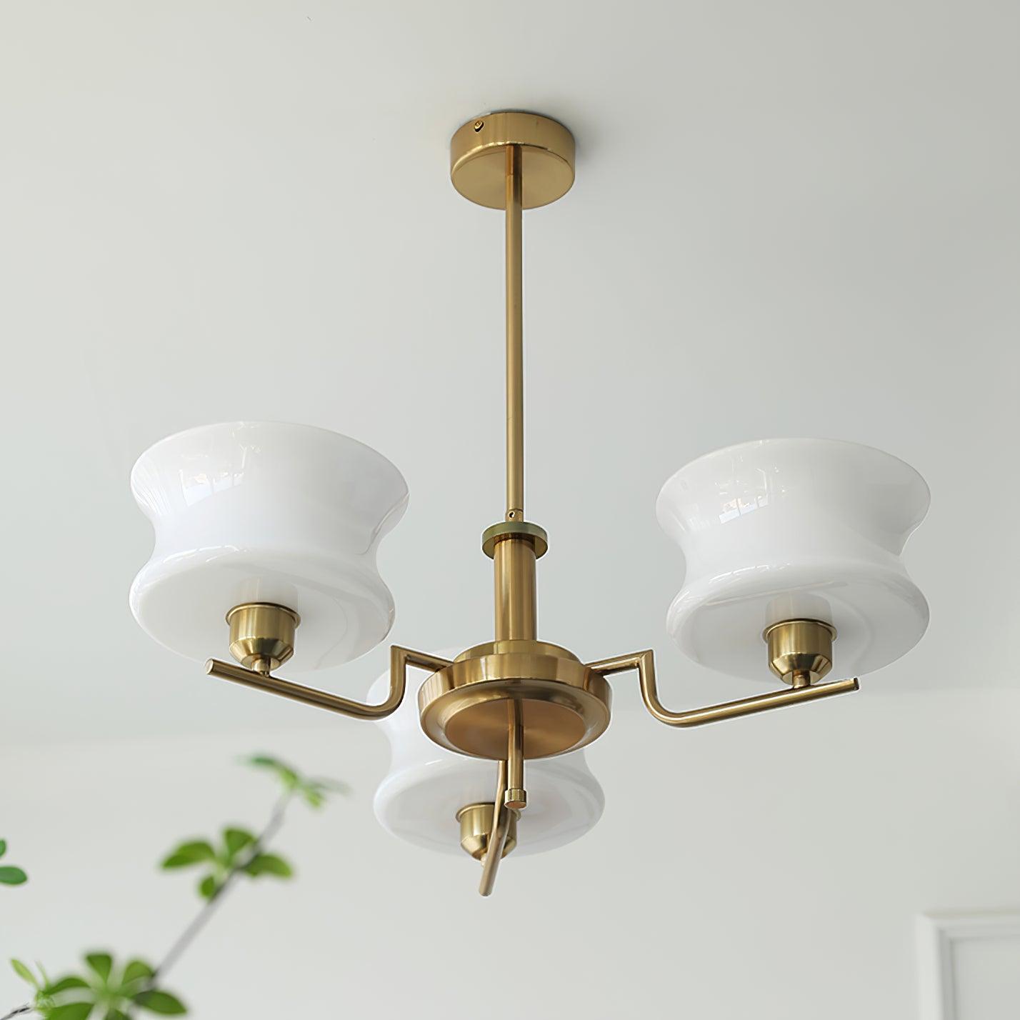 Modern Nordic Chandelier – Belue Glass and Brass Hanging Light Fixture