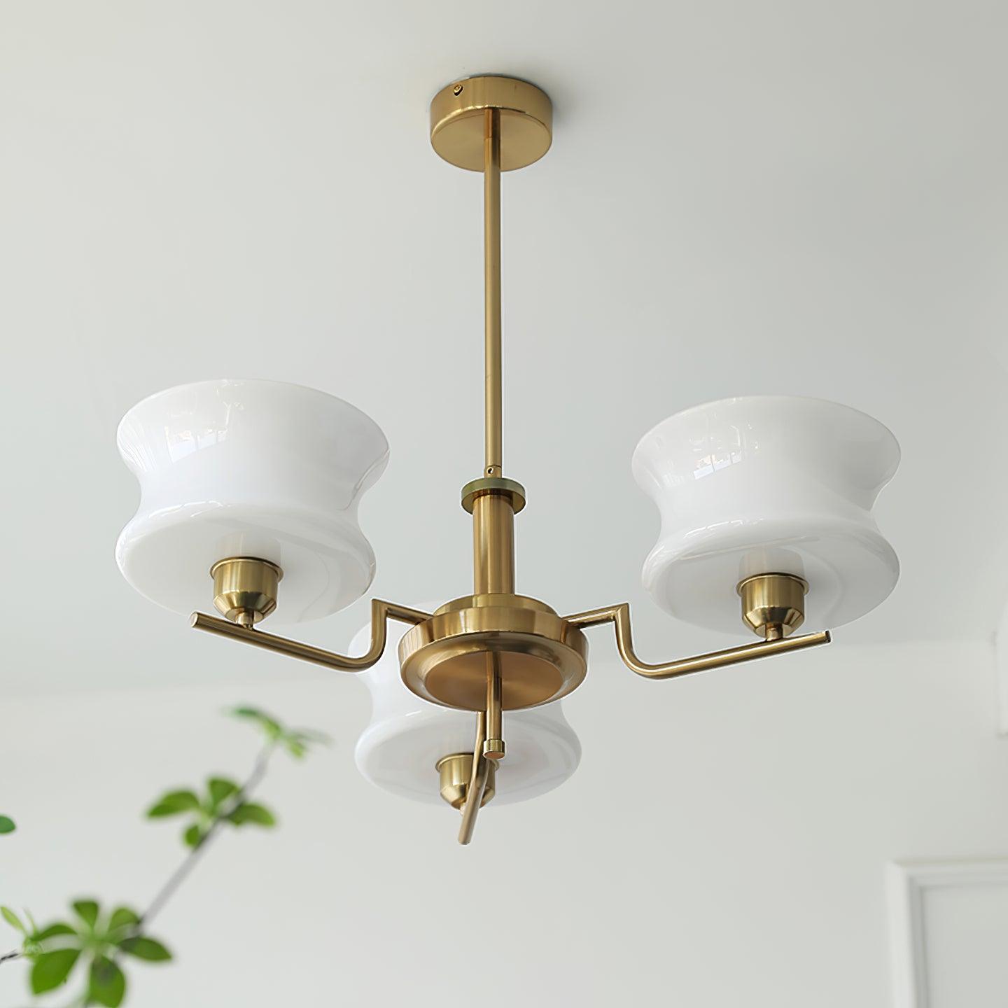 Modern Nordic Chandelier – Belue Glass and Brass Hanging Light Fixture
