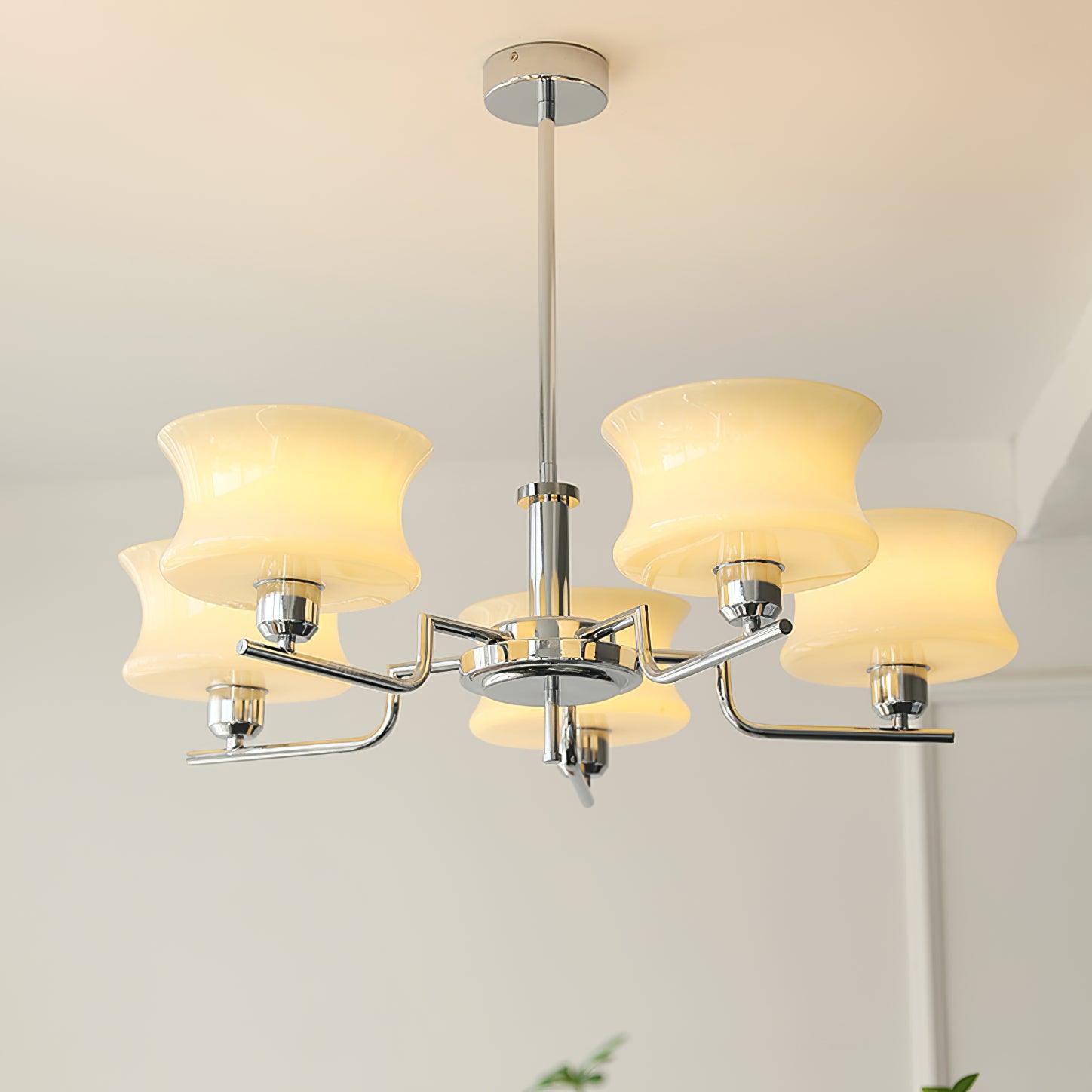 Modern Nordic Chandelier – Belue Glass and Brass Hanging Light Fixture