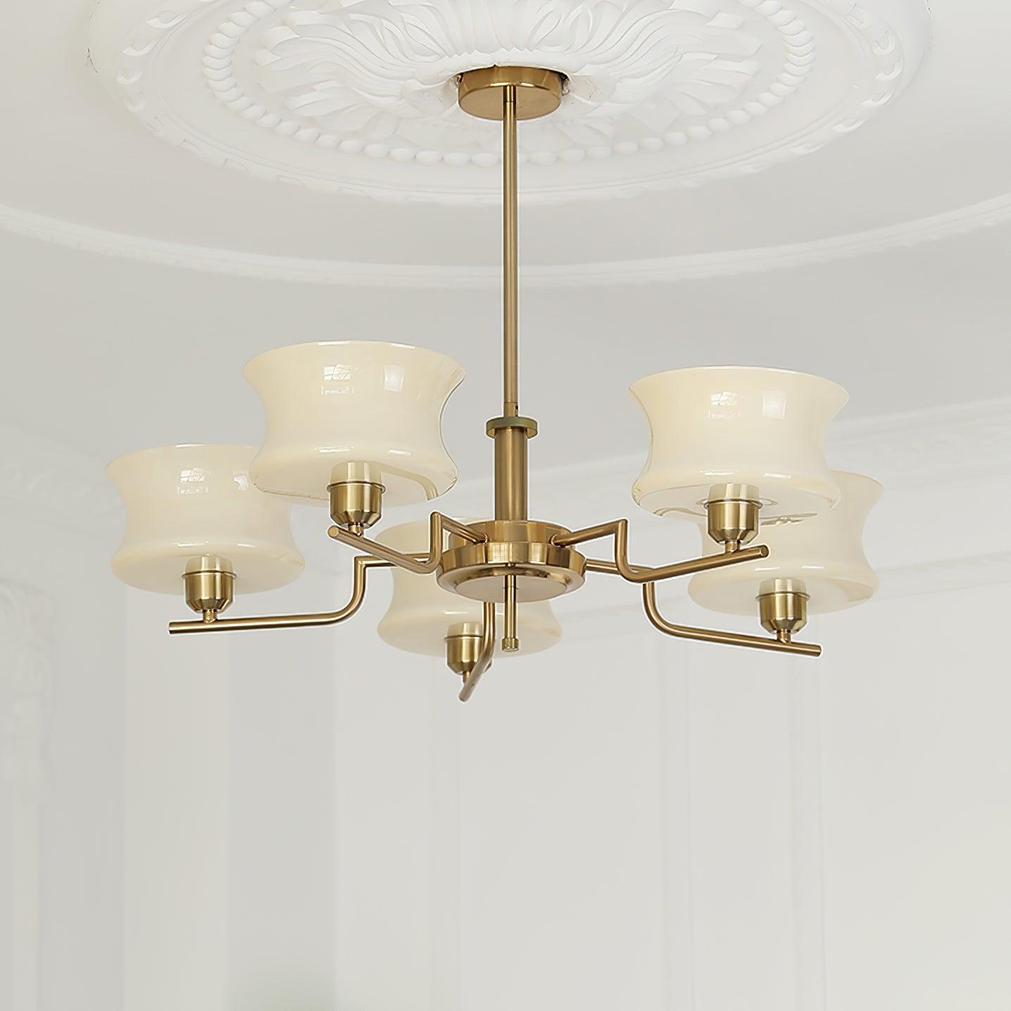 Modern Nordic Chandelier – Belue Glass and Brass Hanging Light Fixture