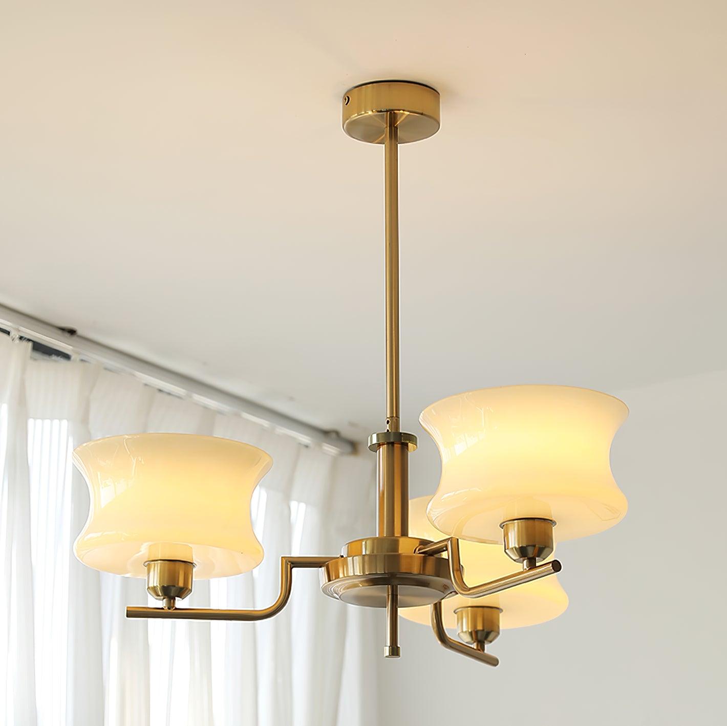 Modern Nordic Chandelier – Belue Glass and Brass Hanging Light Fixture