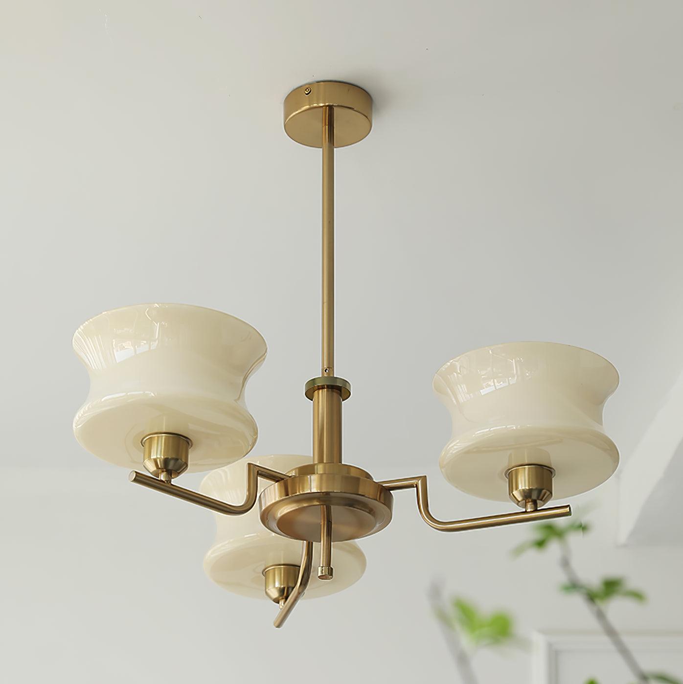 Modern Nordic Chandelier – Belue Glass and Brass Hanging Light Fixture