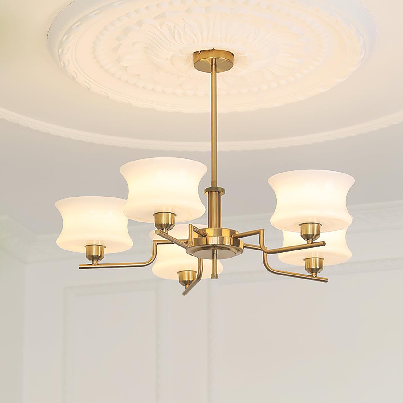 Modern Nordic Chandelier – Belue Glass and Brass Hanging Light Fixture